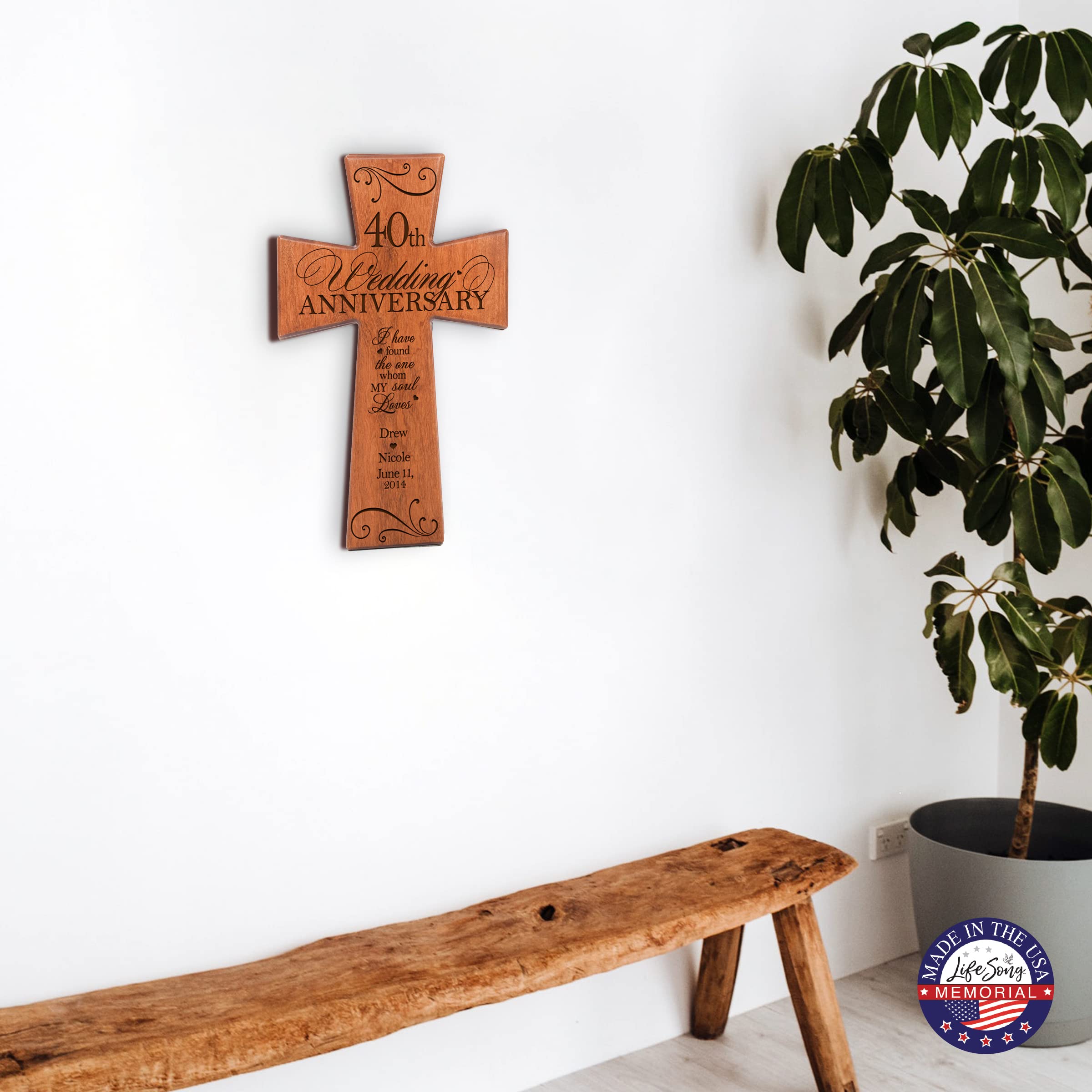 LifeSong Milestones Personalized 40th Wedding Anniversary Cross - Engraved Wall Hanging Decor for Parents, Couples & Grandparents - Perfect for Home, Church & Gift Giving Celebrations