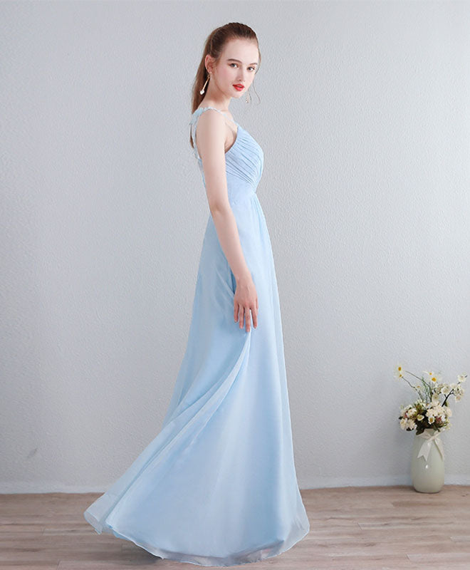 Elegant Light Blue V-Neck Long Prom Dress with Lace Details - Formal Evening Gown for Homecoming, Ball, and Special Occasions