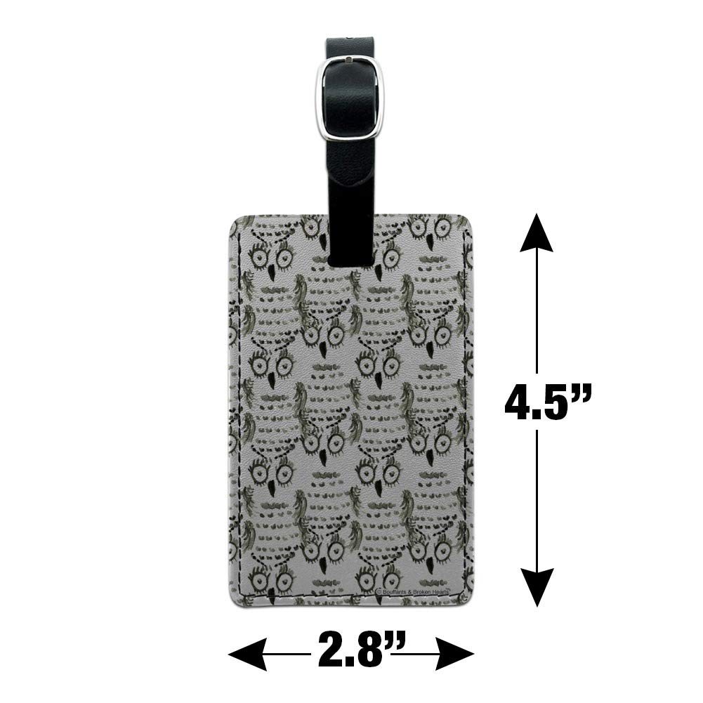 Stylish Rectangle Leather Luggage Tag for Suitcases & Carry-Ons - Durable ID Card Holder with Sketchy Owls Design | Perfect for Travel, Business Trips & Vacation Identification