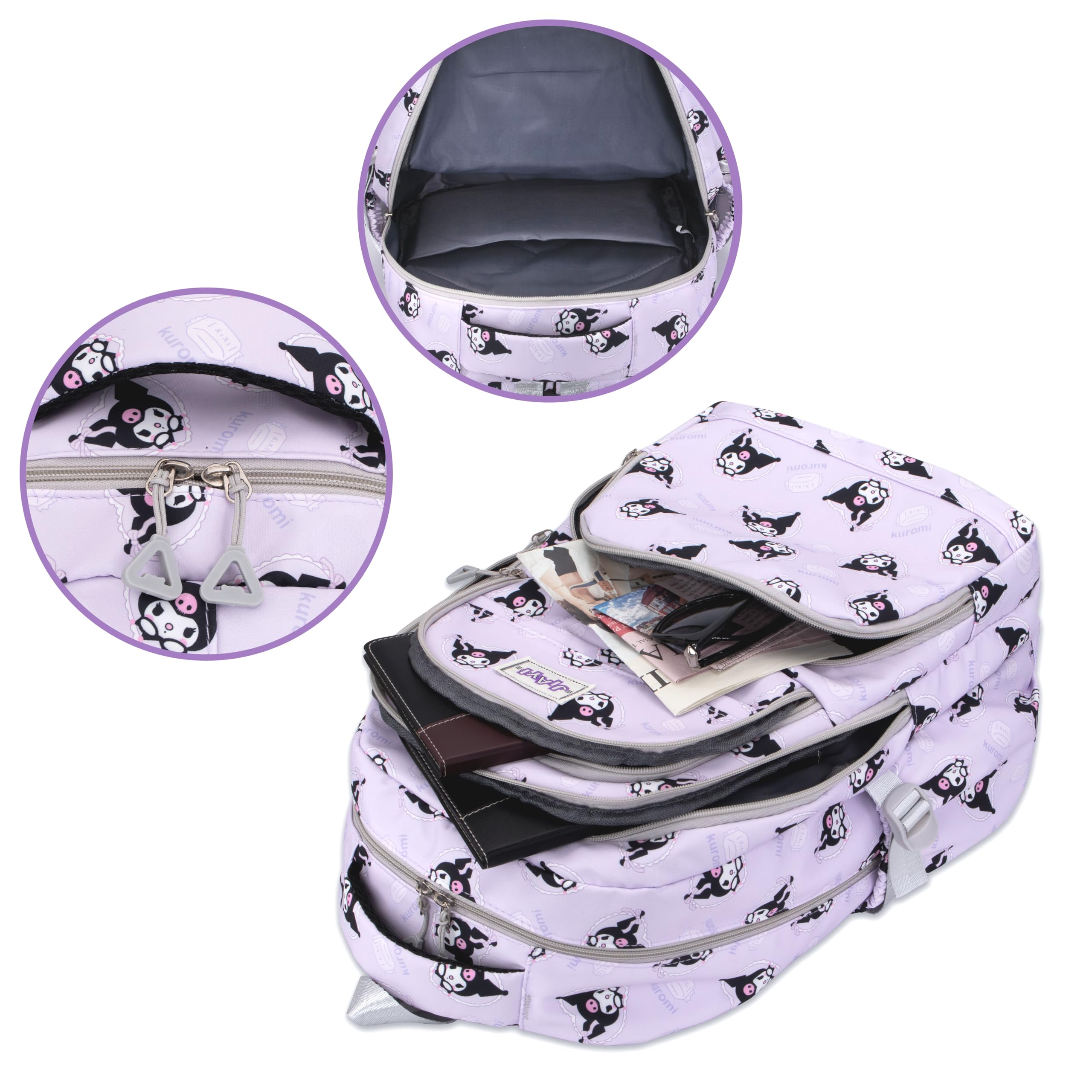 Kuromi Anime Print Large Capacity Backpack - Stylish Laptop Backpack for School, Travel, Hiking & Cycling | Durable Casual Rucksack in Purple | Perfect for College, Work & Outdoor Adventures