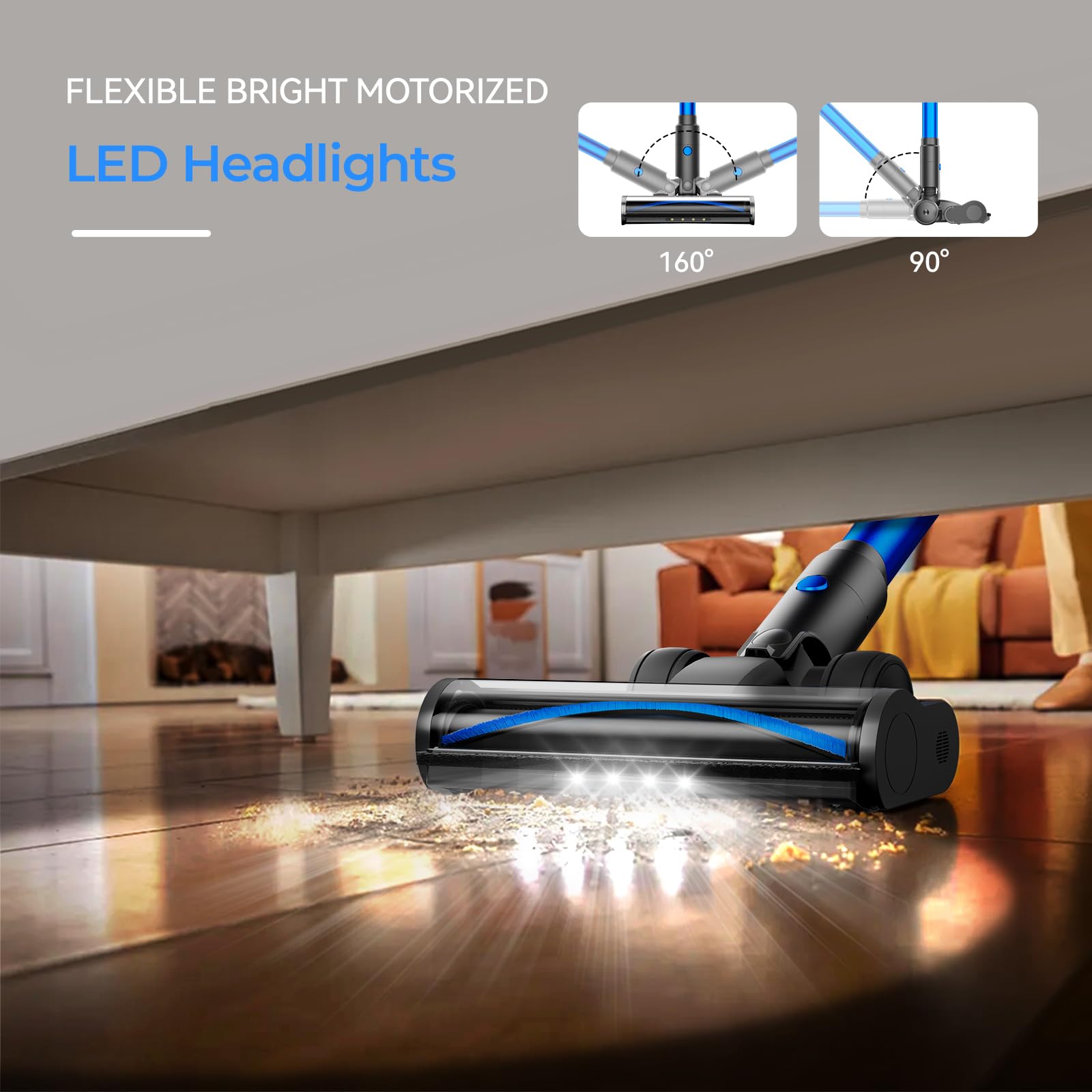 FABULETTA Cordless Stick Vacuum Cleaner - 500W Brushless Motor, Lightweight & Rechargeable for Home Use, 55 Min Runtime - Perfect for Pet Hair, Carpet, Hard Floors (Deep Blue) | Ideal for Quick Cleanups, Stairs, Cars & Daily Household Cleaning