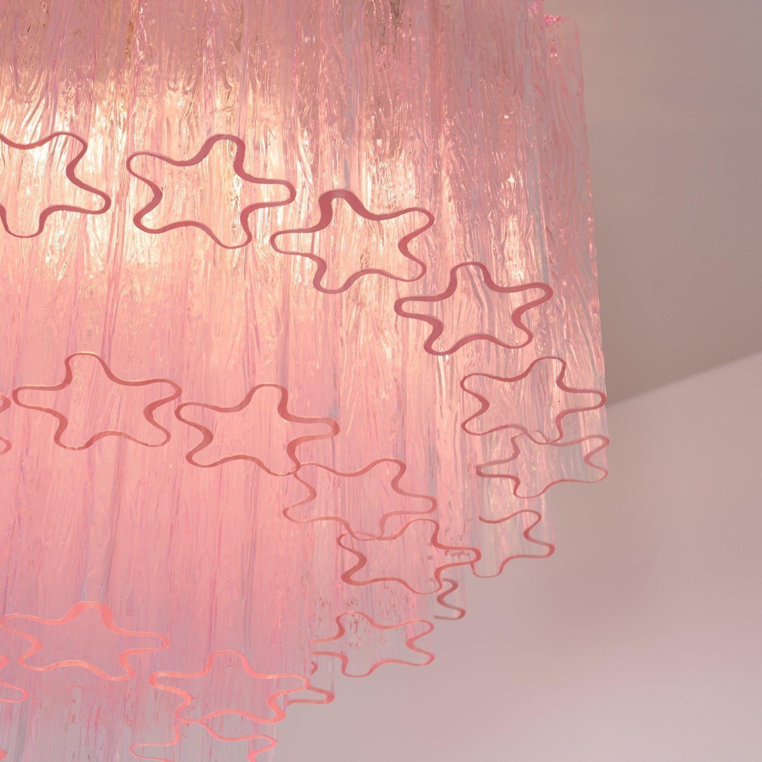 Murano Pink Glass Ceiling Light Fixture - Handcrafted Venetian Style Chandelier for Dining Room, Bedroom & Living Room Decor