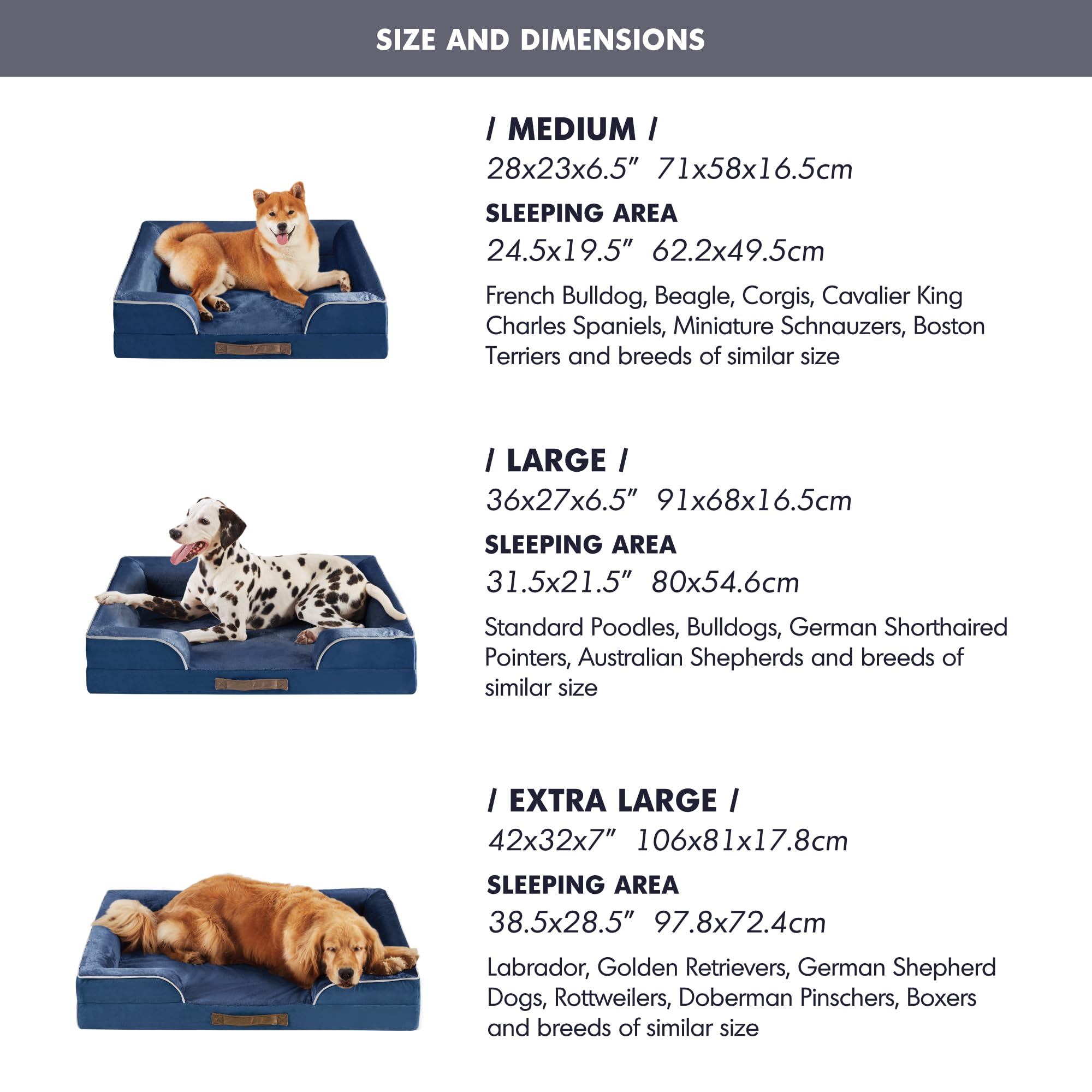 Orthopedic Memory Foam Dog Bed with Removable Washable Cover - Waterproof Large Dog Couch Bed for Medium & Large Dogs - Perfect for Living Room, Bedroom & Pet-Friendly Spaces (Navy Blue)