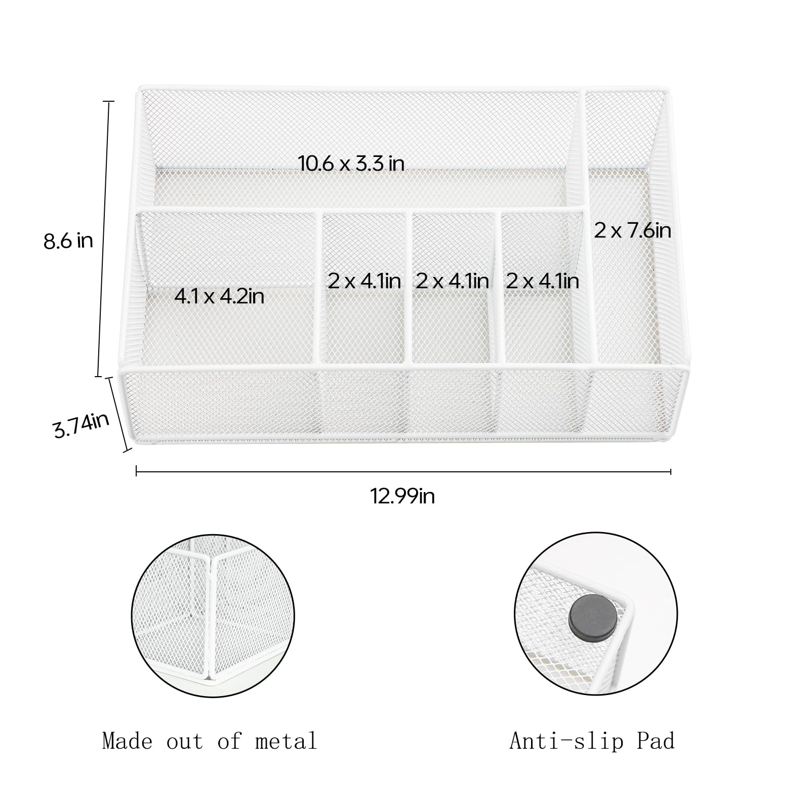 Metal Silverware Caddy & Paper Plate Organizer for Countertop - Plate, Cup, Fork, Spoon, Napkin Holder - Perfect for Party, Camping, Picnic, Kitchen & Dining Organization (White)