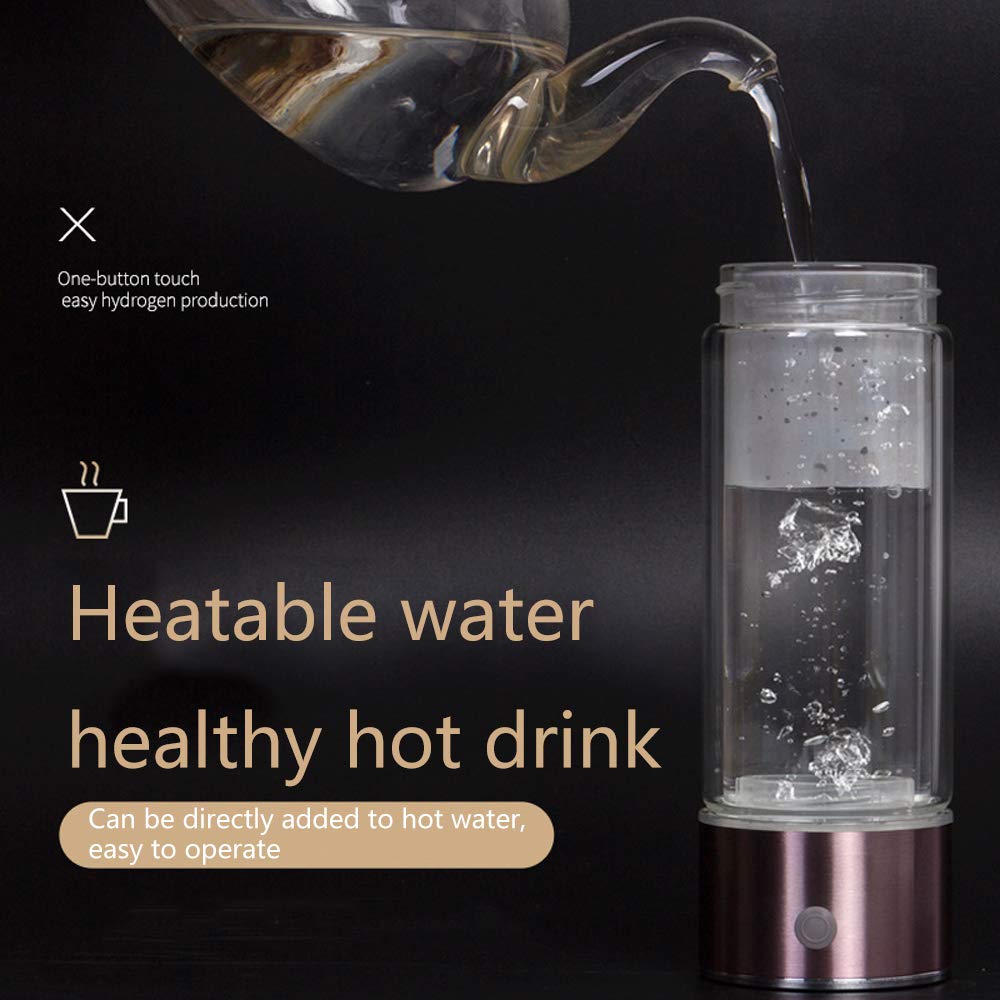 Portable Hydrogen Water Bottle Generator with SPE PEM Technology - 1300-1600 PPB Hydrogen Rich Water Maker, Includes Glass Bottle & Inhaler Adapter - Perfect for Home, Office, Travel & Wellness Routines