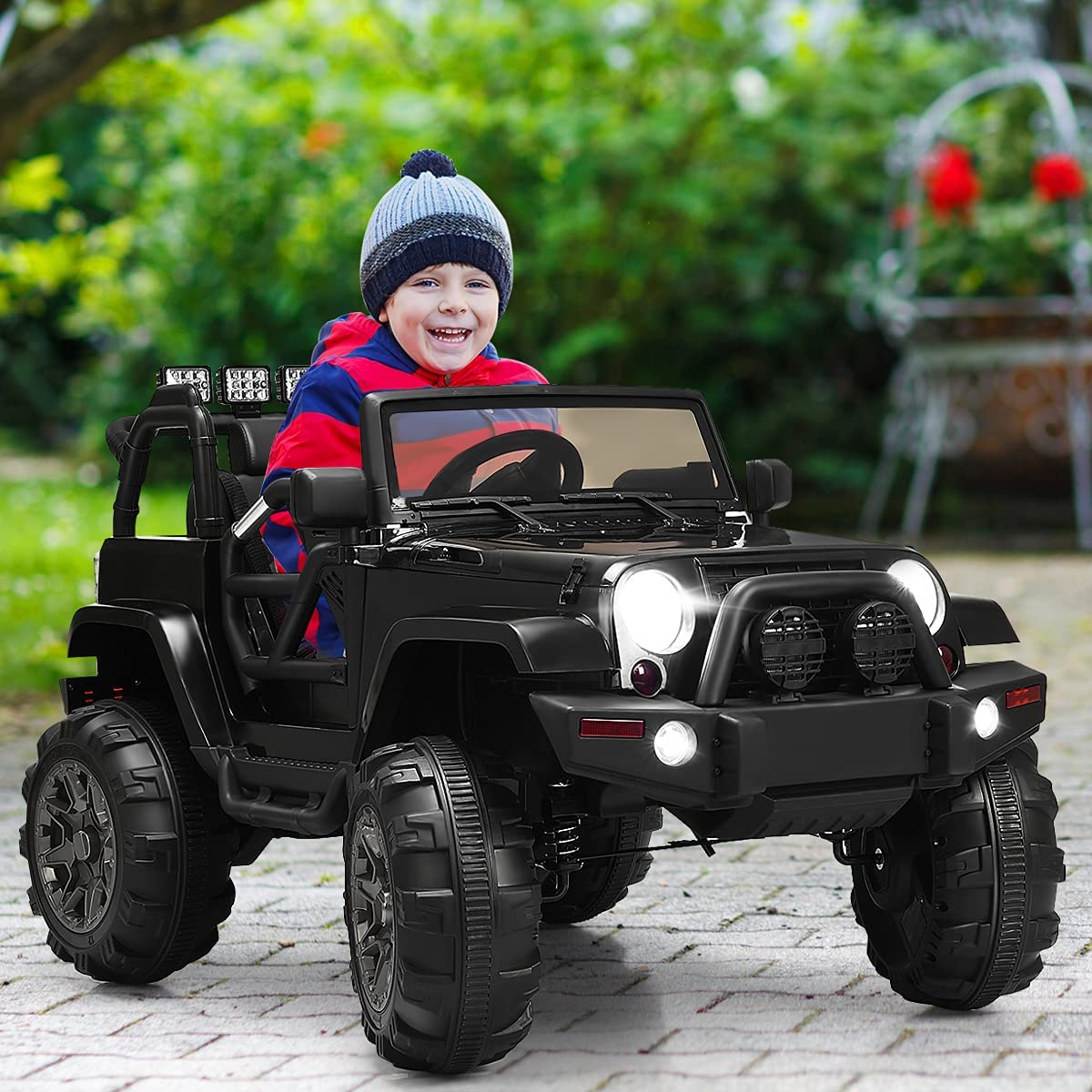 OLAKIDS 12V Battery Powered Kids Ride on Truck - Electric Toy Car with Parental Remote Control, Spring Suspension, LED Lights & Music - 4 Wheel Toddler Vehicle for Outdoor Play & Backyard Fun