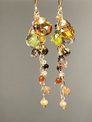 Elegant Citrine & Multi-Gemstone Dangle Earrings with Gold Chain Tassel & Peridot | Perfect for Weddings, Parties & Special Occasions