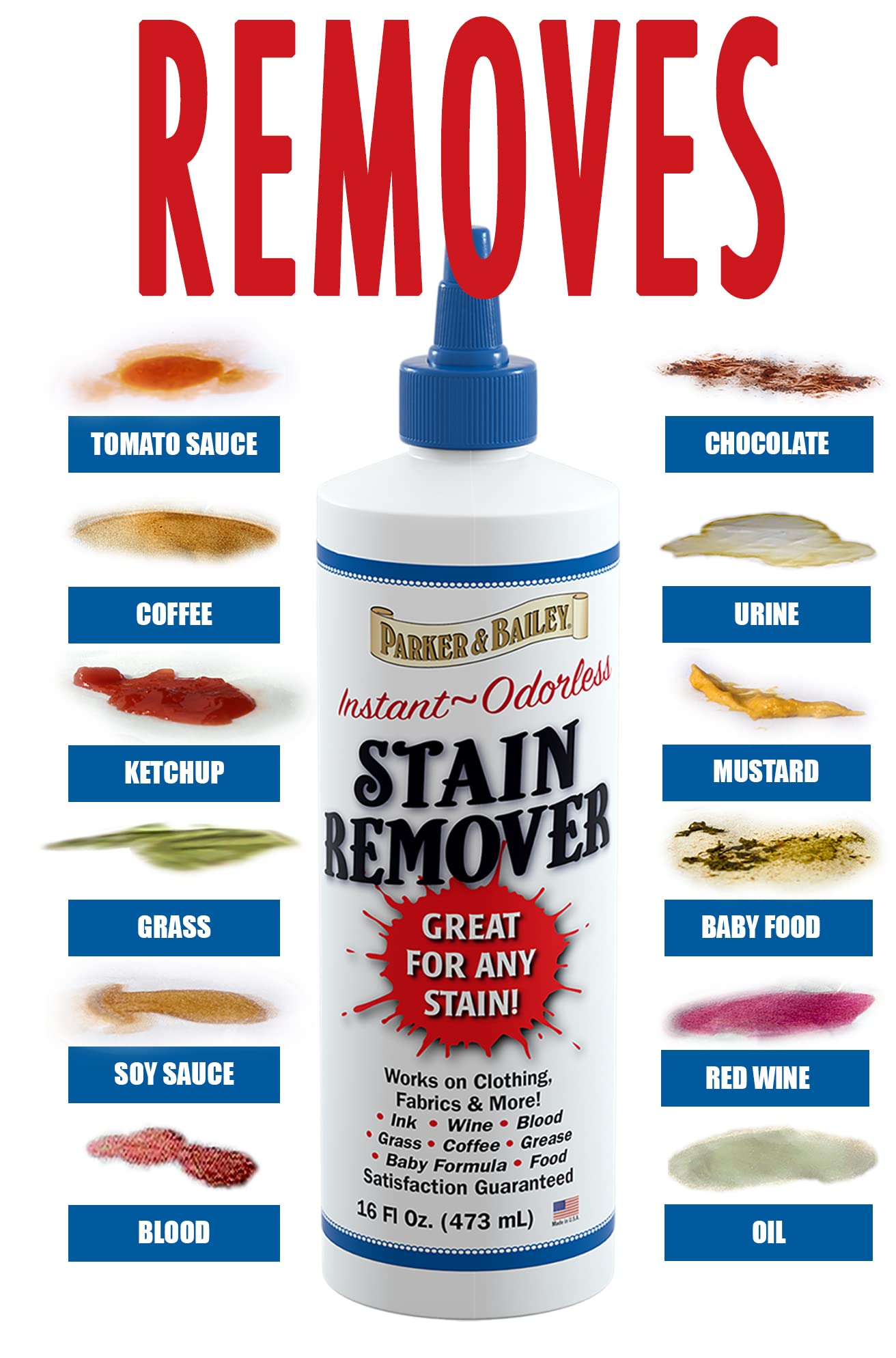 Parker and Bailey Stain Remover - Blood, Carpet, Clothes, Sheets & Mattress Stain Remover | 16oz Laundry Detergent for Tough Stains | Perfect for Home, Travel & Emergency Stain Removal