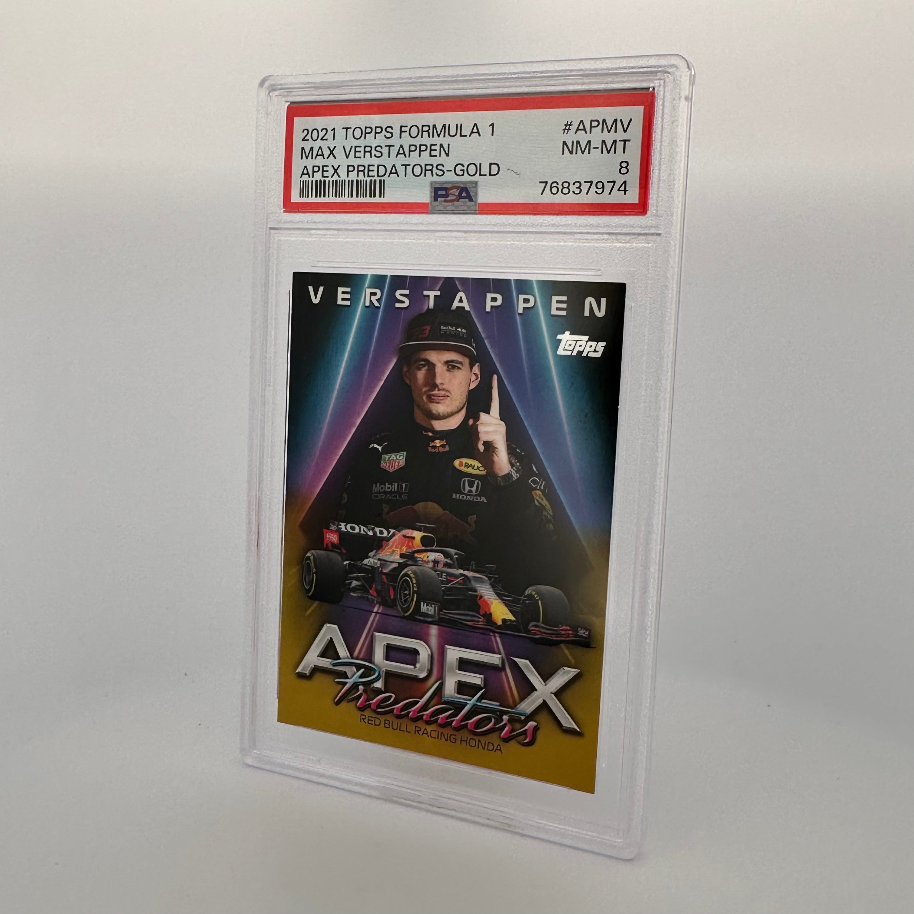 PSA 8 Graded 39/50 Max Verstappen #APMV Apex Predators Gold Parallel - Rare Collectible Trading Card for F1 Fans, Sports Memorabilia & Investment