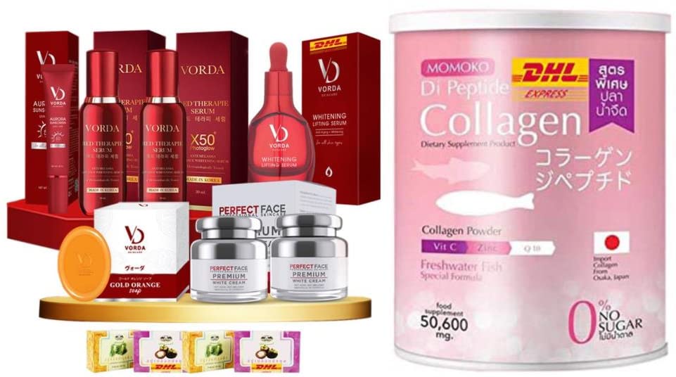 Premium Vorda Cream Set - 5 Pcs Lifting Momoko Collagen Di Peptide Powder (50,600mg) for Anti-Aging & Skin Rejuvenation | Fast DHL Express Shipping | Free Tomato Facial Mask Included | Perfect for Daily Skincare Routine & Gift Giving