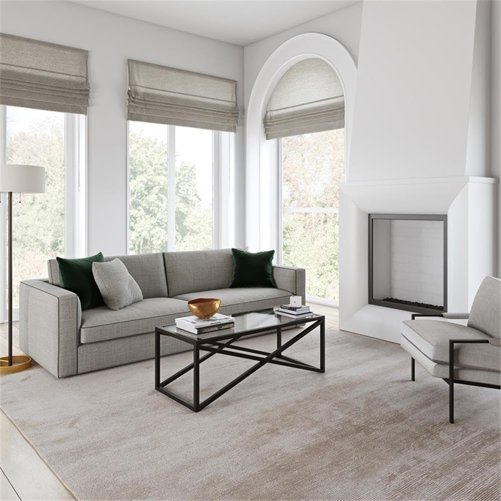 Pemberly Row Modern Black & Bronze Rectangular Coffee Table with Tempered Glass Top - Perfect for Living Room, Lounge & Office Decor