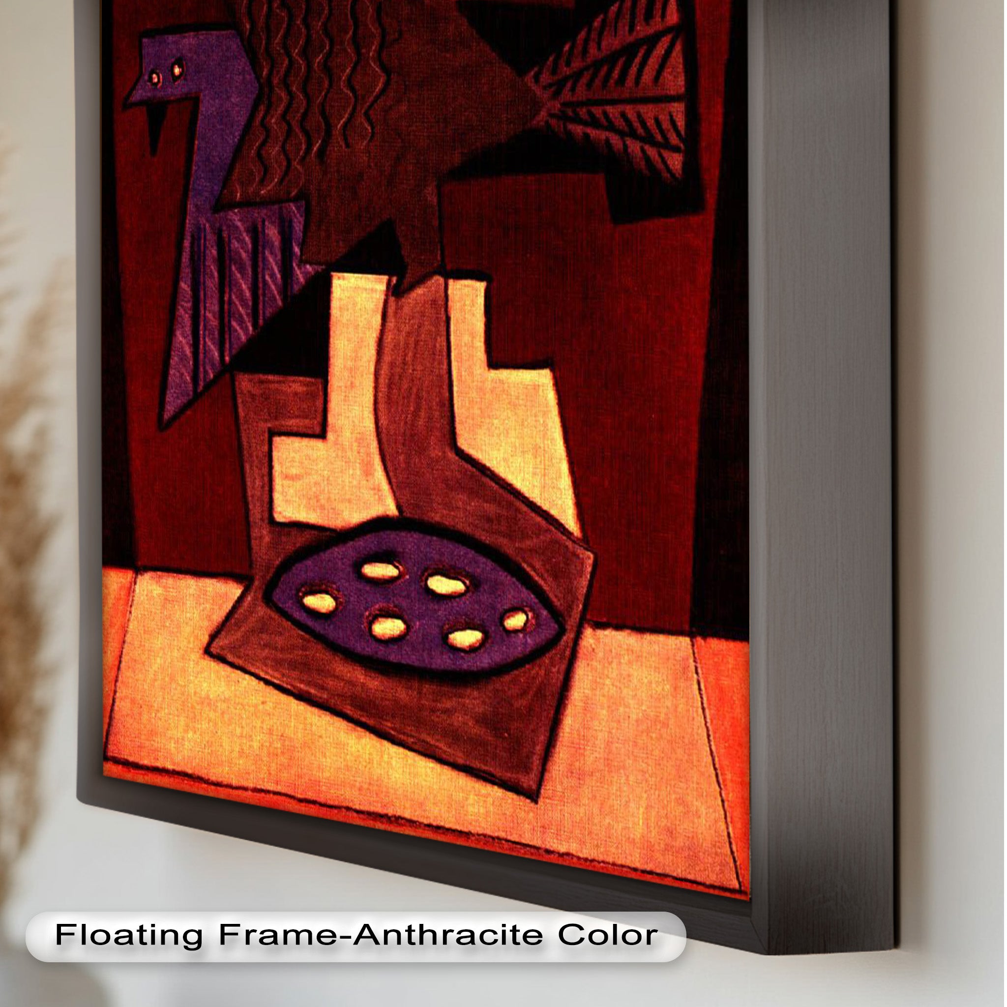 Abstract Bird & Bowl Cubist Oil Painting Wall Art - Modern Home Decor for Living Room, Bedroom & Office