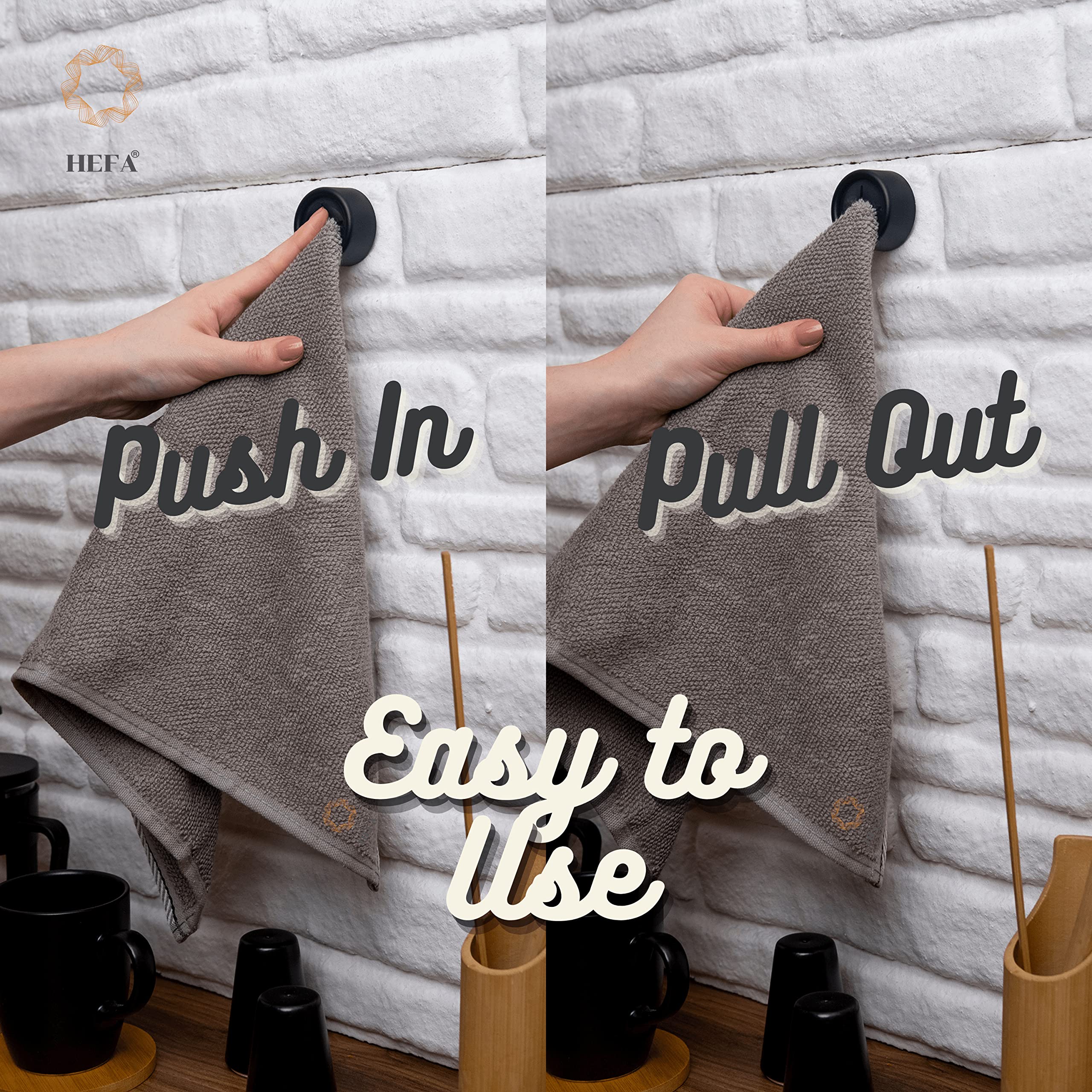 4 Pack HEFA Stainless Steel Towel Hooks - Space Saving Kitchen & Bathroom Organizer for Dish Towels, Hand Towels - Perfect as Christmas Gift & Home Decor Accessories (Use in Kitchen, Bathroom, Laundry Room)