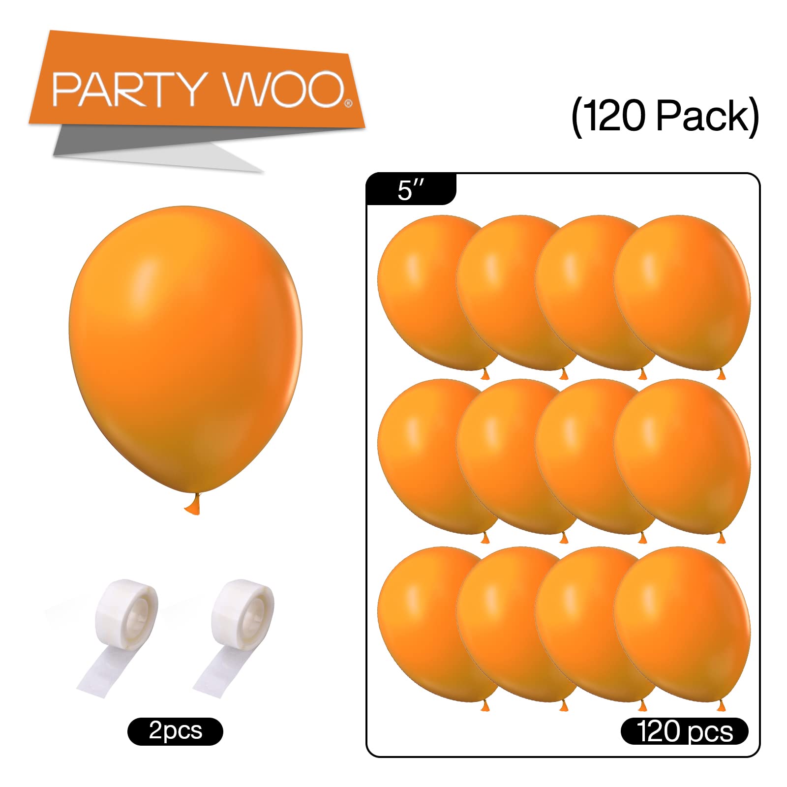 PartyWoo Tangerine Orange Balloons - 120 Pack 5 Inch Deep Orange Balloons for Garland & Arch Decor | Perfect for Birthday, Wedding & Party Decorations | Vibrant Dark Orange Balloon Set for Festive Events & Celebrations