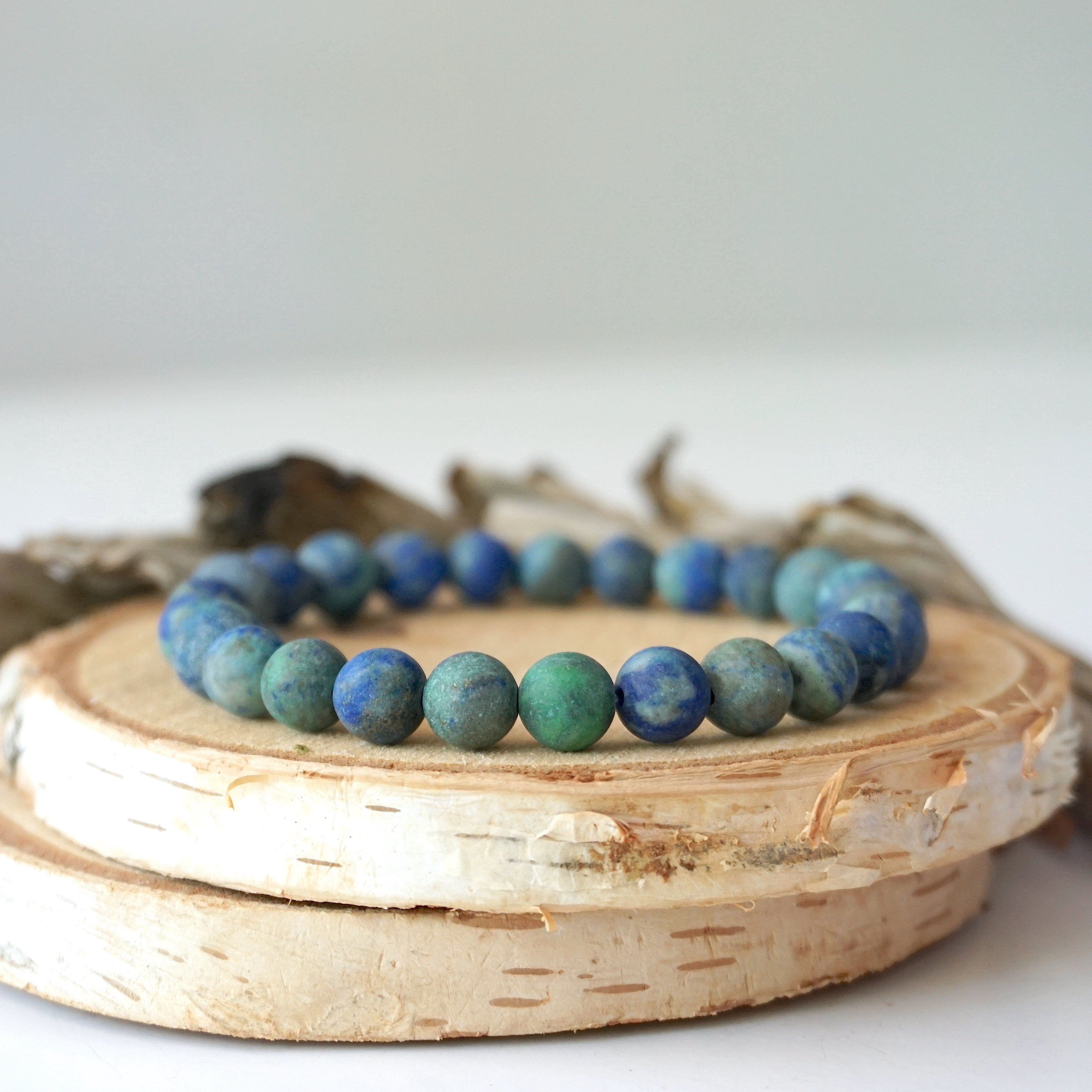Matte Azurite Healing Crystal Mala Bracelet - Natural Stone Beads for Meditation, Yoga & Spiritual Healing | Perfect for Stress Relief & Positive Energy