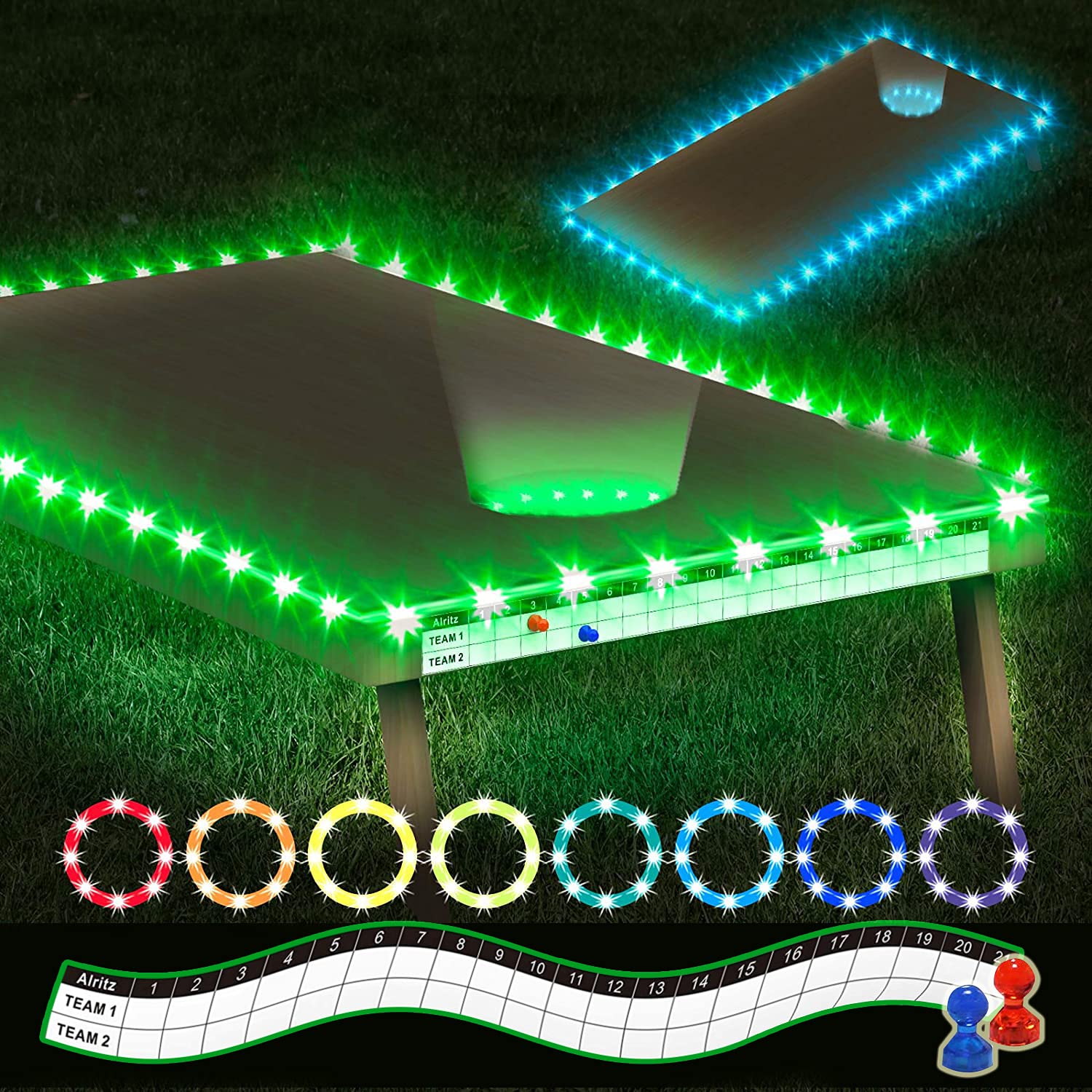 Premium Magnetic Scoreboard Cornhole Board Lights - 16 Color Changing LED Edge & Center Lights with Remote Control - Perfect for Outdoor Bean Bag Toss, Backyard Parties & Family Game Nights