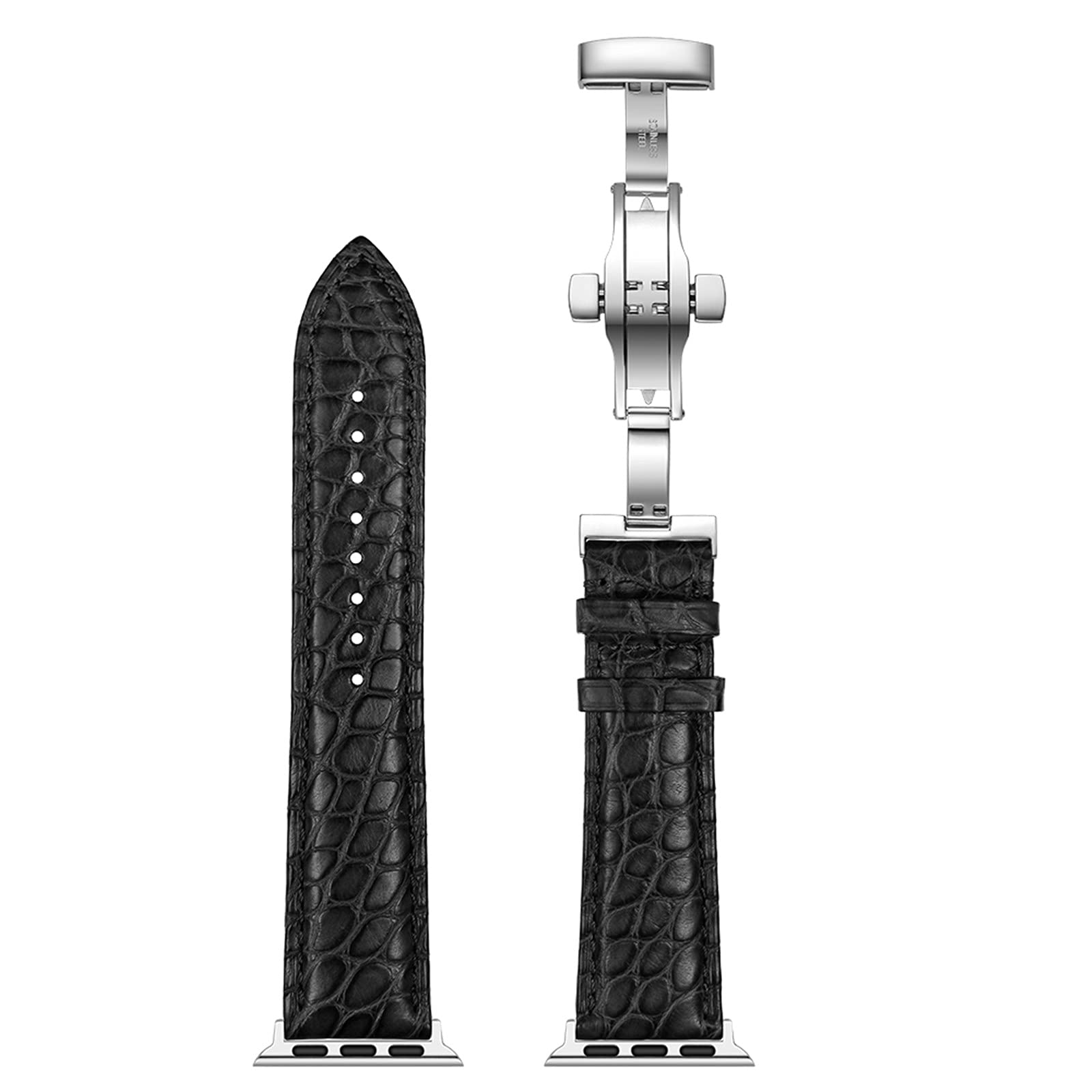 Premium Genuine Leather Watch Bands for Apple Watch Series 1/2/3/4/5/6/SE - 38mm 40mm 42mm 44mm Compatible iWatch Straps - Classic Retro Crocodile Design for Men & Women - Perfect for Work, Gym & Everyday Wear
