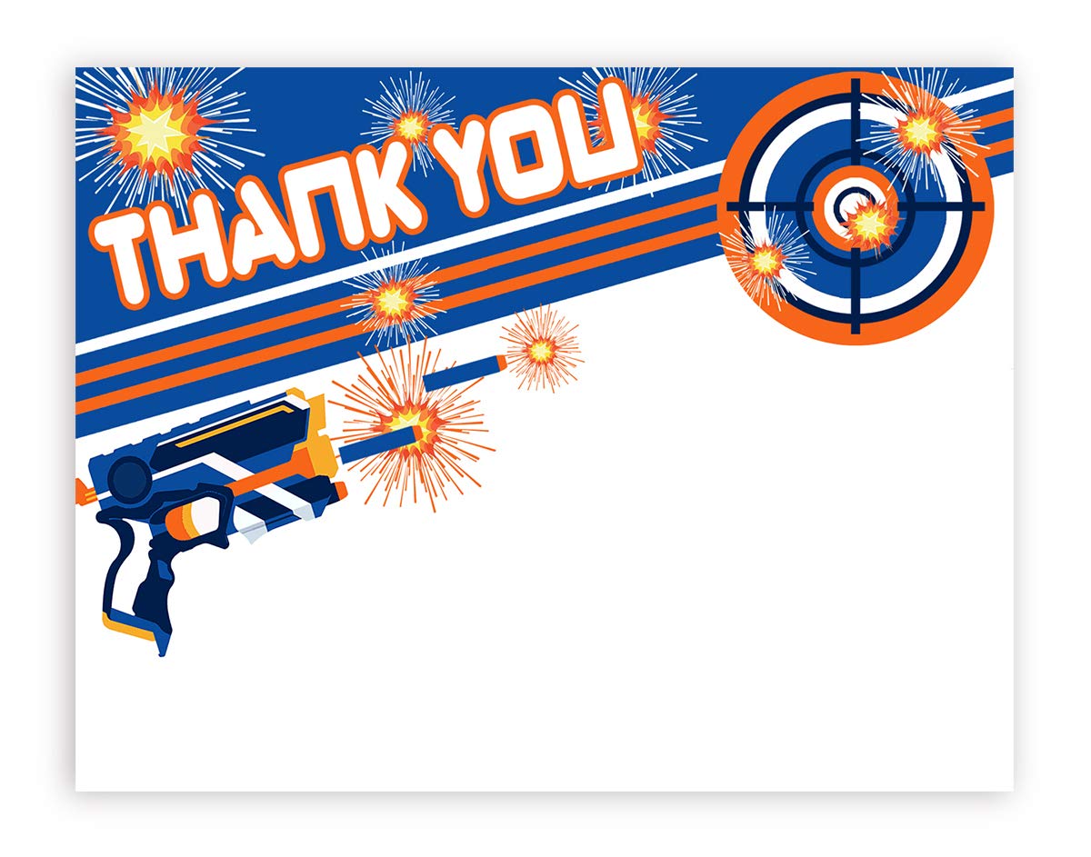 Dart Gun Thank You Cards - 20 Premium Greeting Cards with 20 Envelopes - Perfect for Dart War Parties, Birthday Celebrations & Special Events - Made in USA
