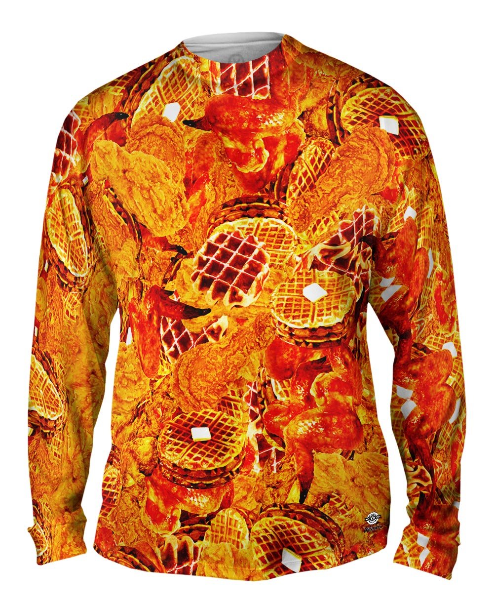 Yizzam Southern Chicken and Waffles Graphic T-Shirt for Men - Comfortable Long Sleeve Cotton Tee - Funny Food Lover Gift - Perfect for Casual Wear, Parties, and Southern Cuisine Fans