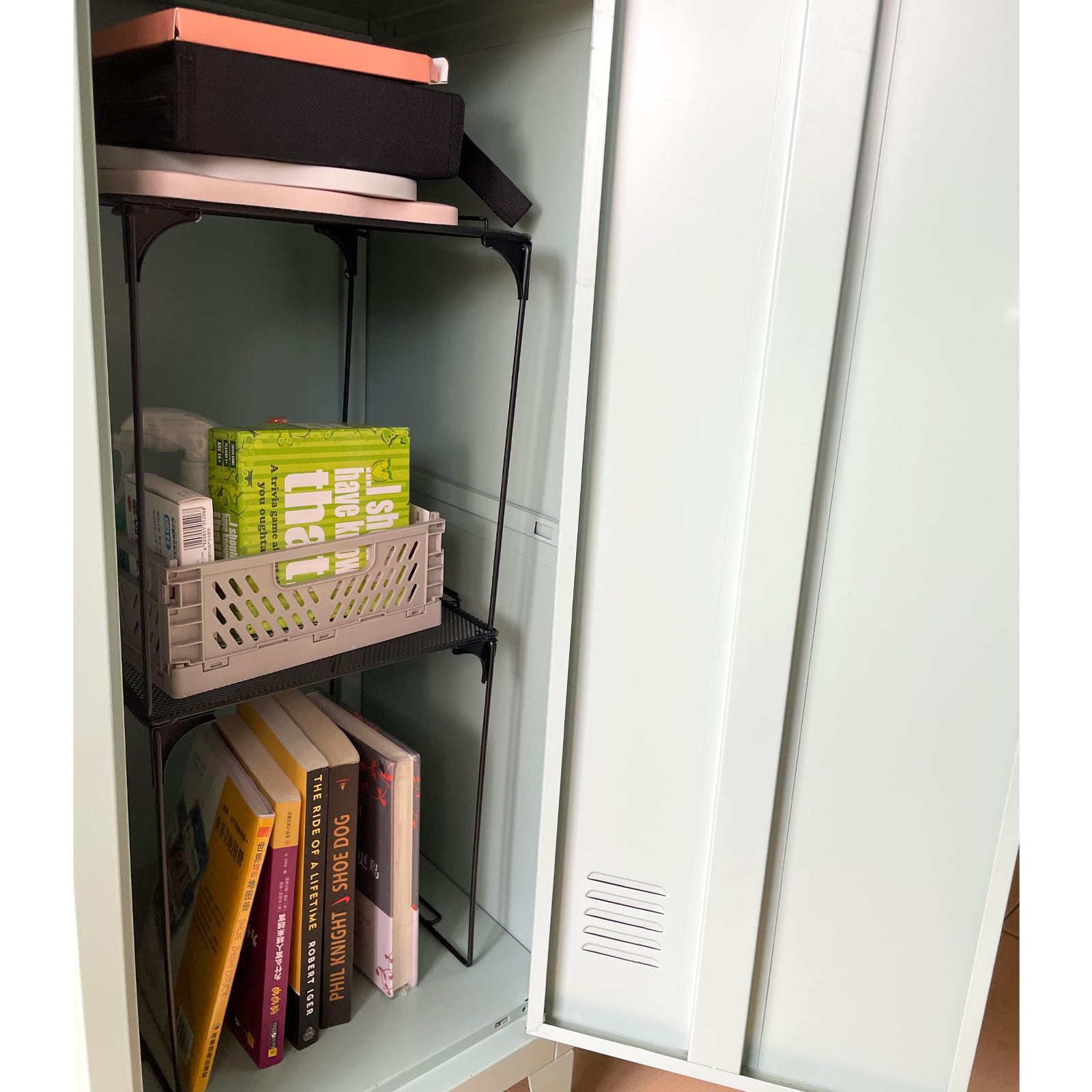Stackable Locker Shelves for School & Work - 2 Pack Black Tall Locker Organizer Shelf for Locker Decoration & Storage | Perfect for Back to School Essentials, Office Organization & Home Use