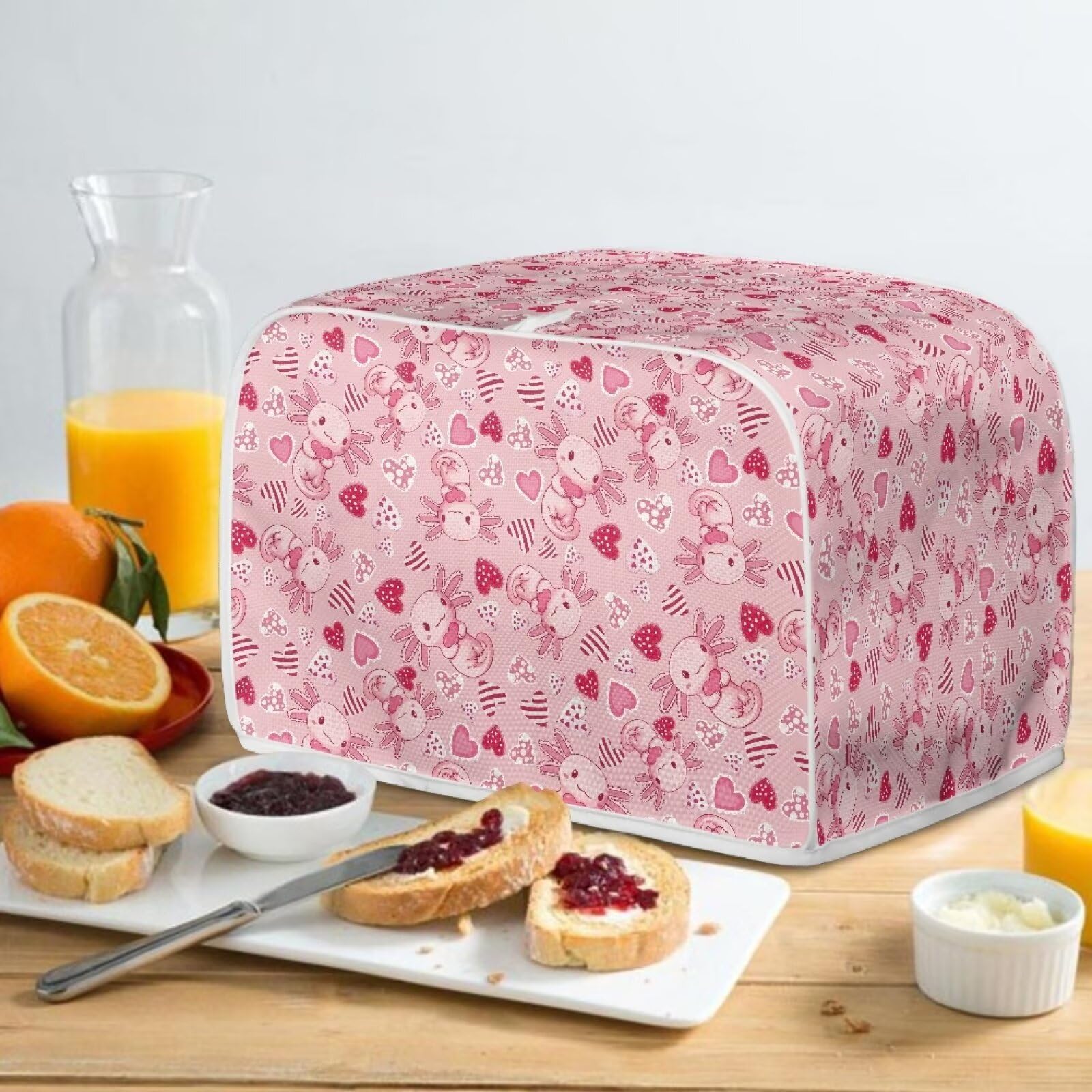 Xoenoiee Axolotl Hearts Pink Valentine Toaster Cover - Dust Proof 2 Slice Toaster Oven Cover for Kitchen Small Appliances | Cute Valentine's Day Kitchen Accessories for Home & Gift Giving