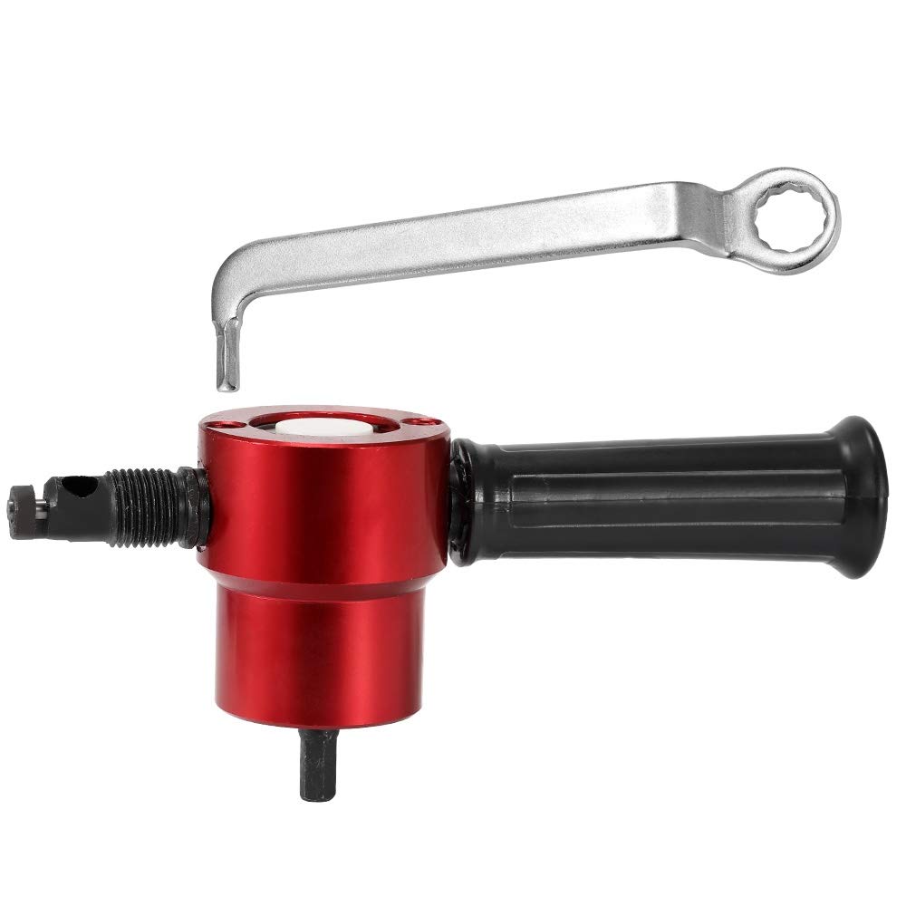 360° Adjustable Double-Headed Sheet Metal Nibbler Cutter - Power Drill Attachment for Metal Cutting | DIY, HVAC, Automotive & Home Repair Tool (Red)