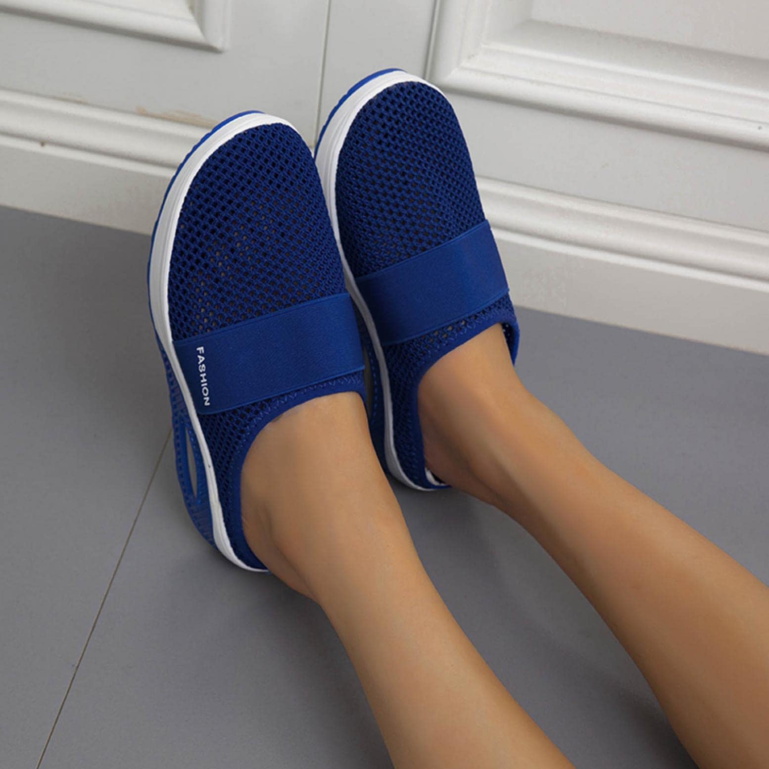 Women's Orthopedic Diabetic Walking Loafers - Air Cushion Slip-On Sneakers with Elastic Support for Comfort & Pain Relief - Lightweight Breathable Sandal Slippers for Daily Wear, Travel & Work (Size 4.5, Blue)
