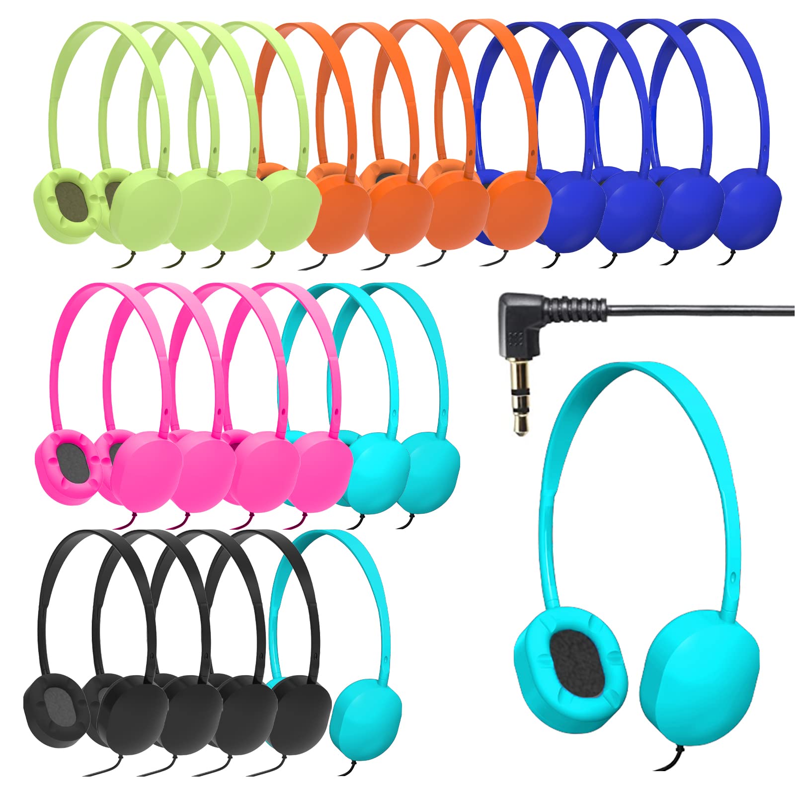 Geekria 24 Pack Kids Wired Headphones for Classroom, Schools & Libraries - Durable On-Ear Headsets for Students & Computer Labs
