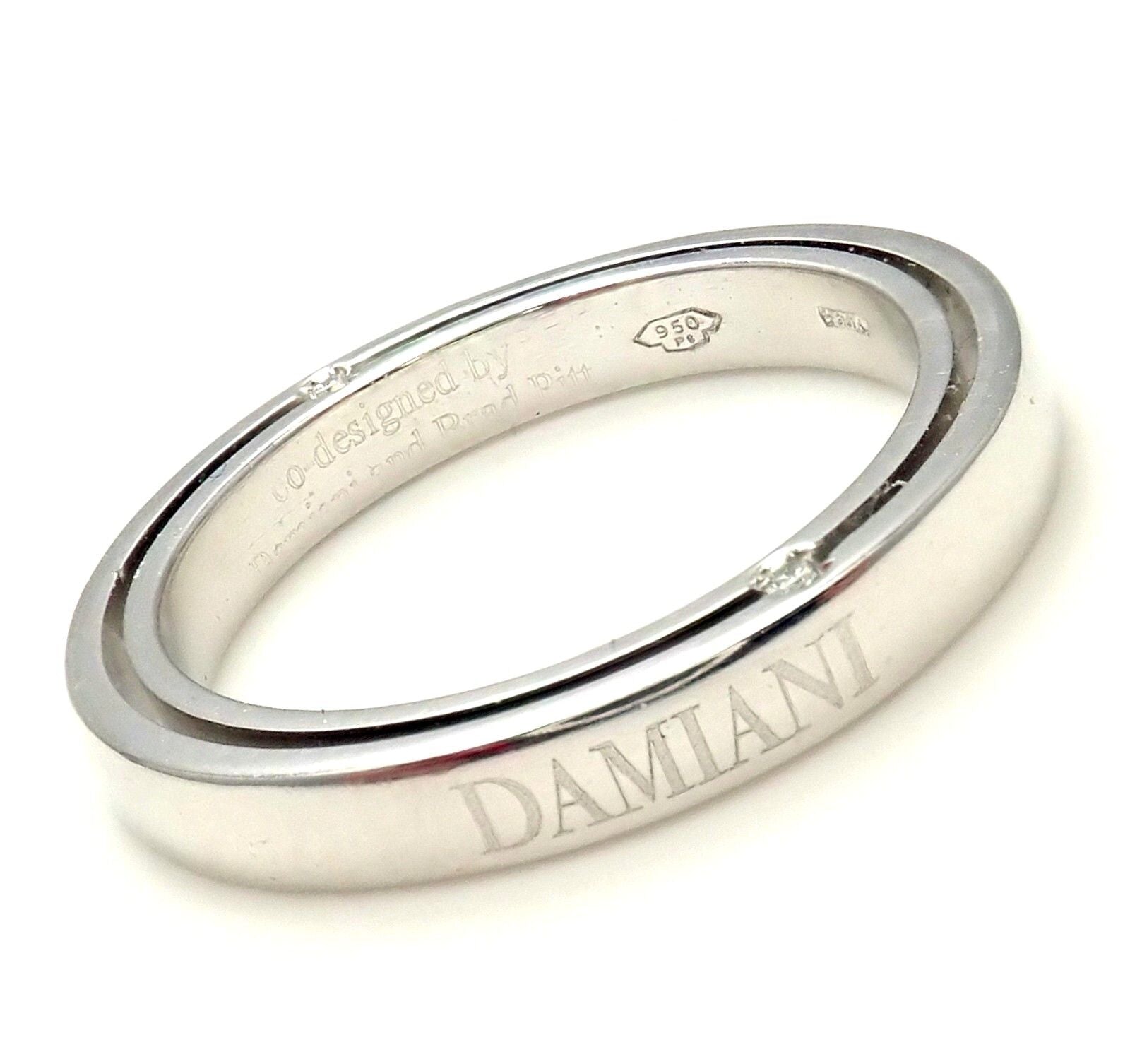 Authentic Damiani Brad Pitt Platinum 4 Diamond 3mm Band Ring Size 7 - Luxury Men's Wedding Band for Special Occasions & Gifts