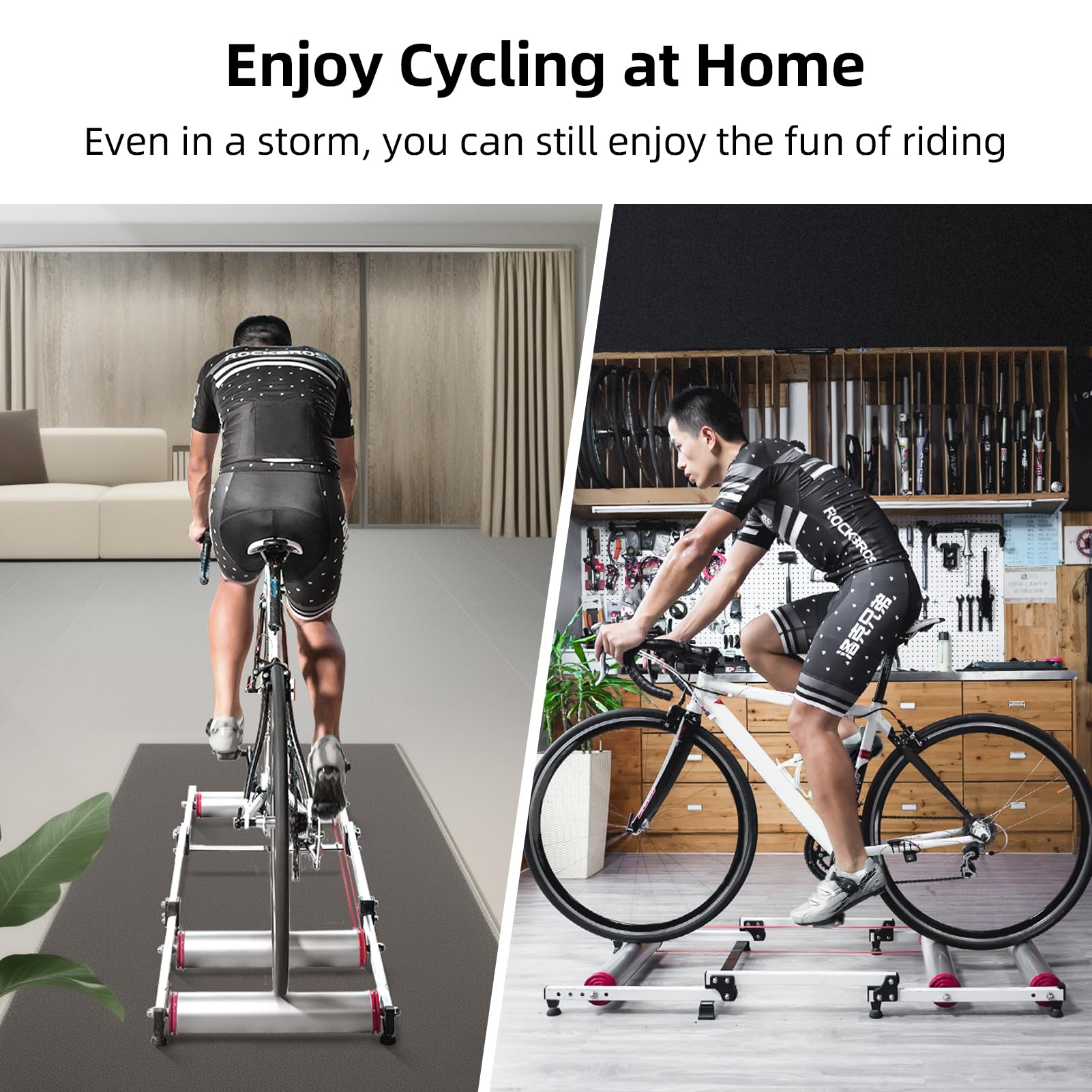 ROCKBROS Adjustable Bike Rollers Trainer Stand - Foldable Indoor Cycling Exercise Equipment with Resistance for MTB & Road Bikes | Perfect for Home Workouts & Winter Training