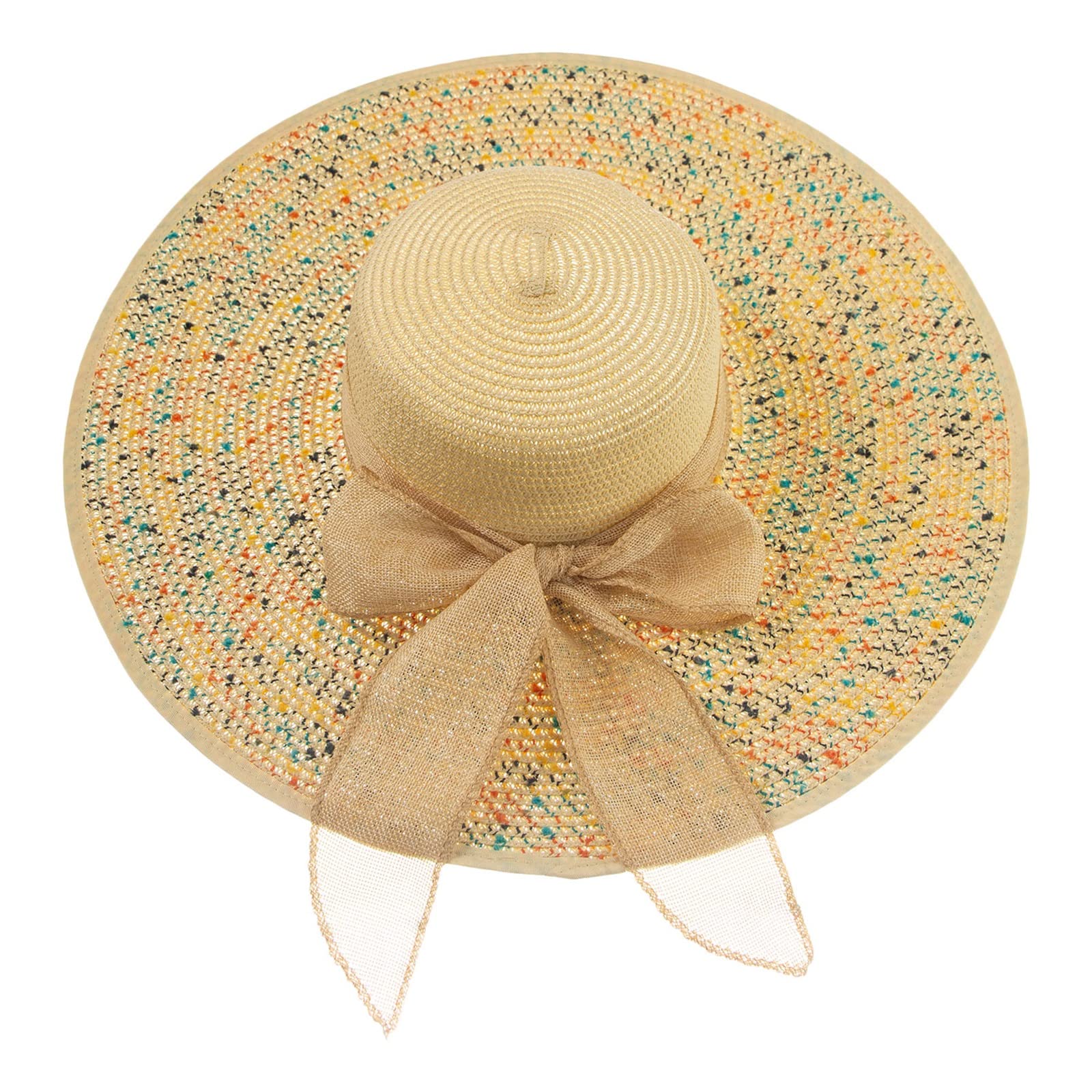 Women's Wide Brim Straw Sun Hat - Foldable UV Protection Beach Hat with Bow for Summer Vacation, Travel & Outdoor Activities