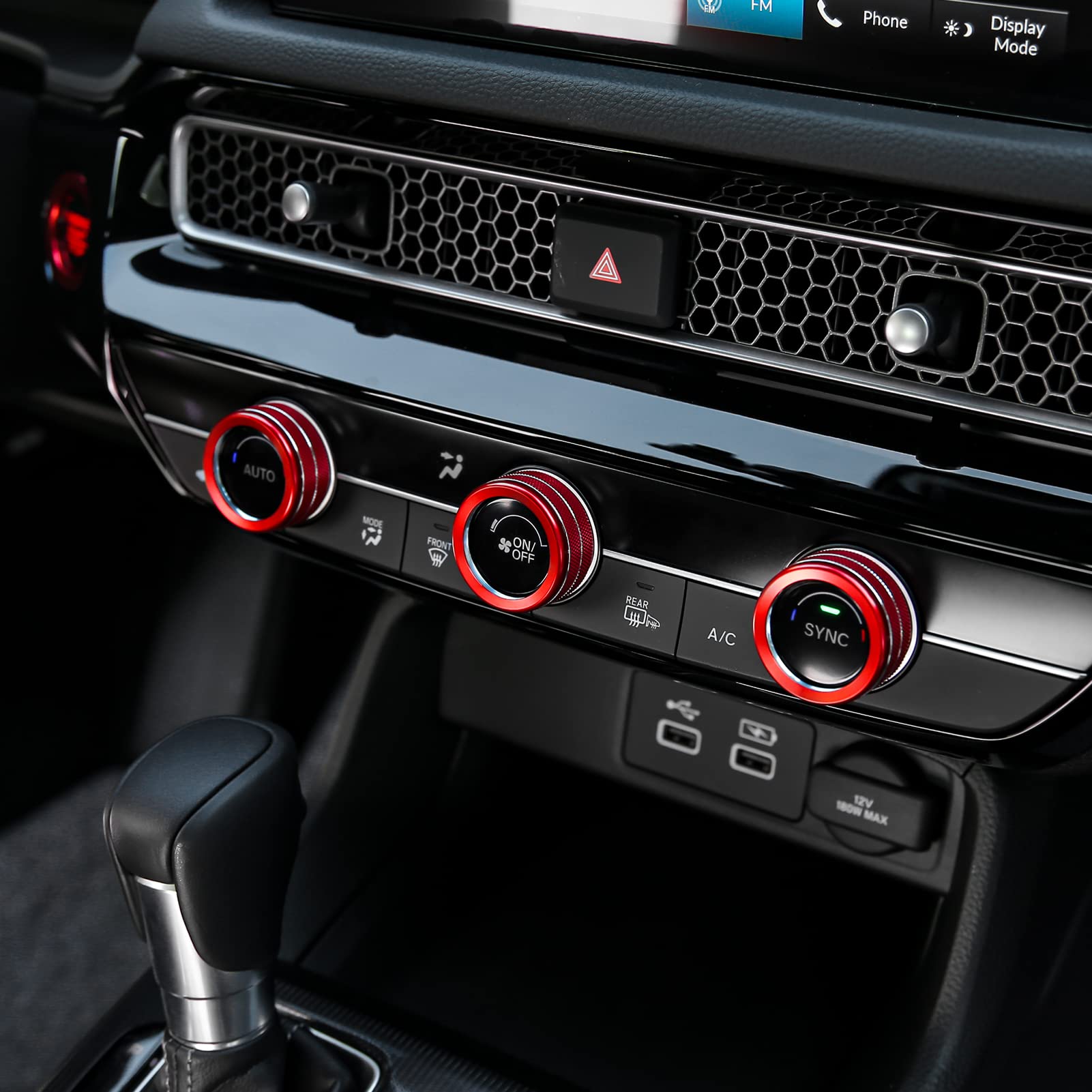 Compatible with Honda Civic Accord CR-V HR-V 2023-2025 | 11th Gen Civic Accessories | Red Car Center Console Cover & AC Knob Engine Start Cover Rings | Interior Upgrade for Enhanced Driving Experience