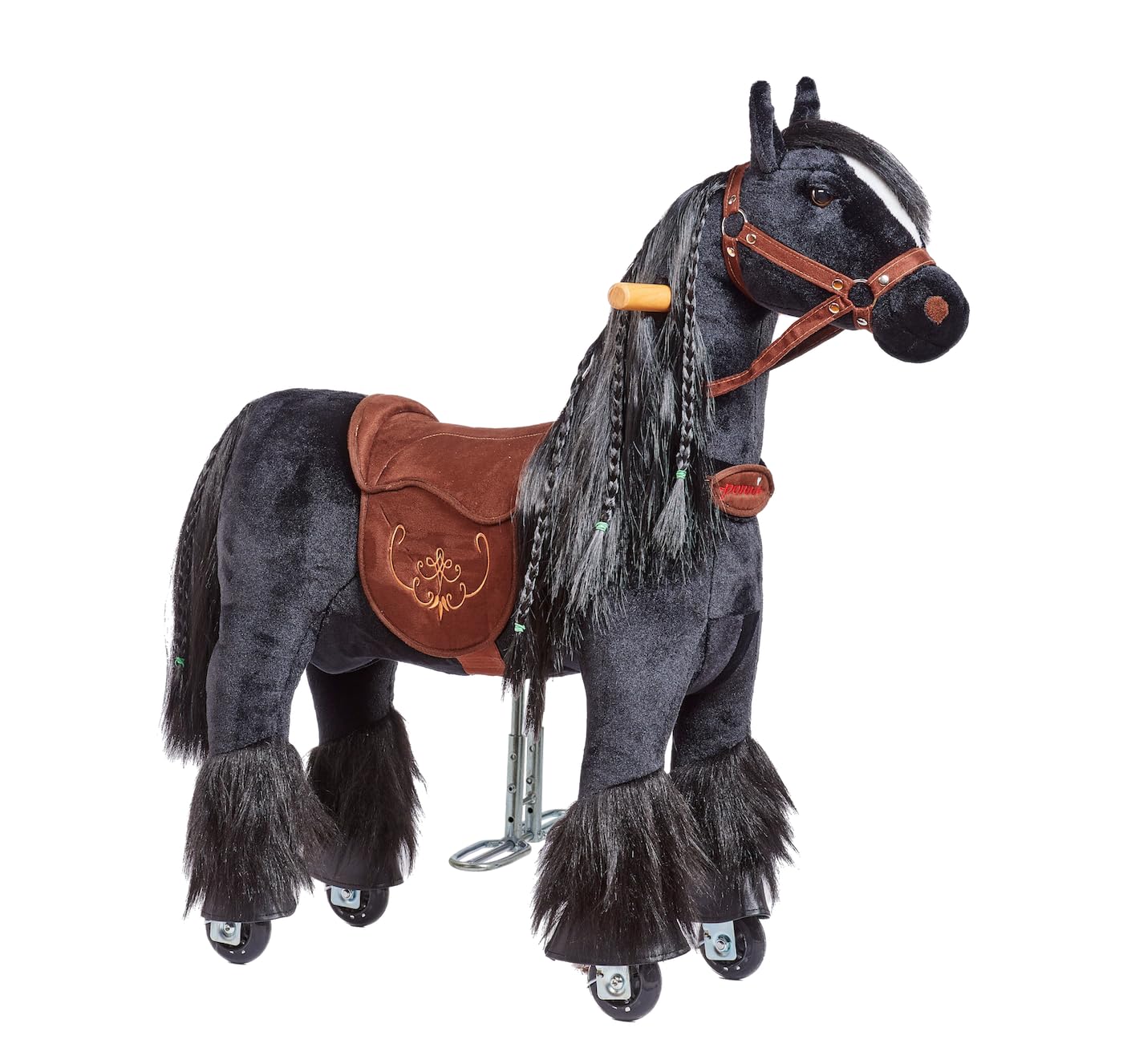 PONNIE Ride-On Horse Toy for Kids Ages 3-6 | Adjustable Footrests & Detachable Saddle | Combable Mane | Ebony Black | Perfect for Indoor Play, Birthday Gifts & Pretend Playtime