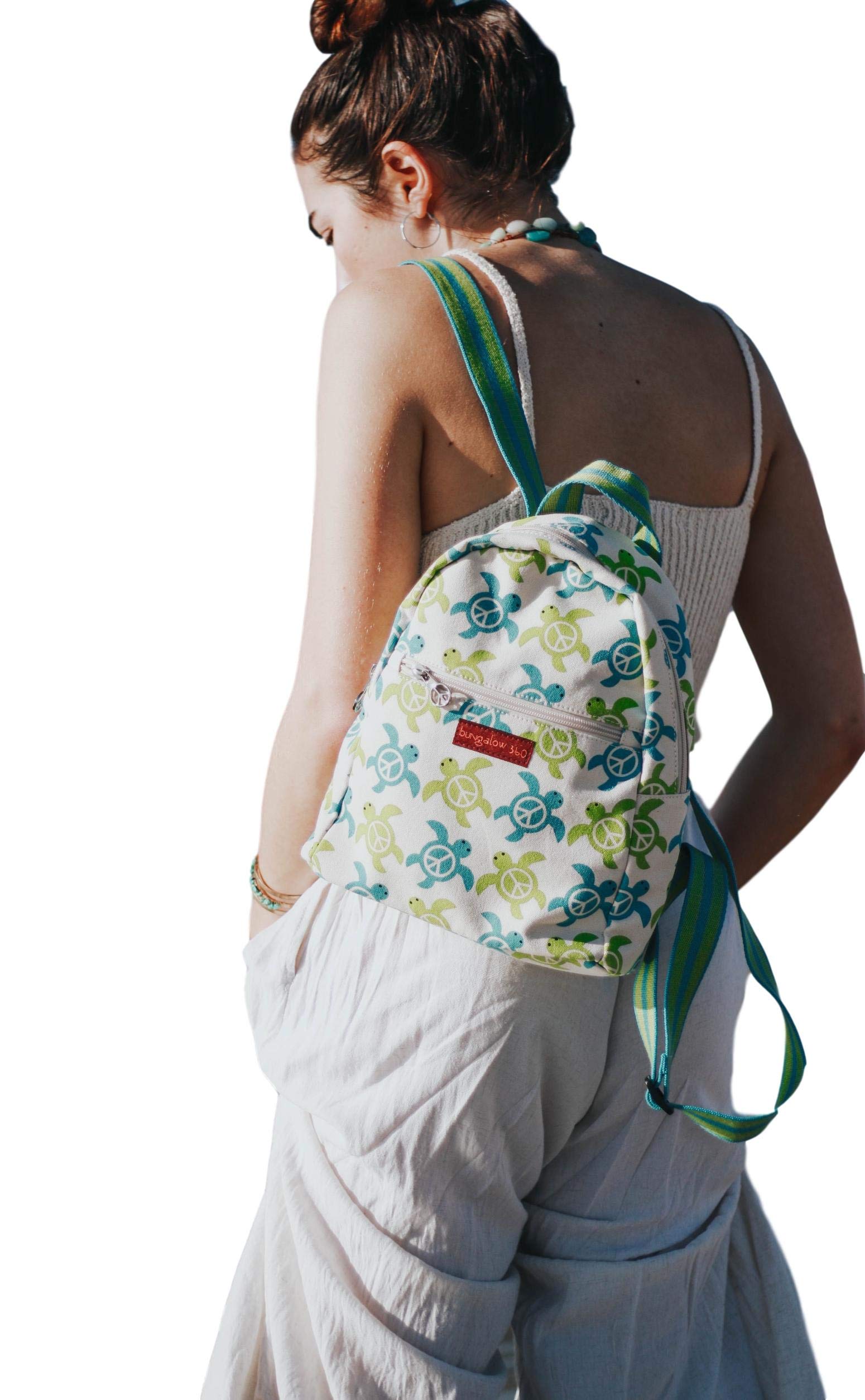 Bungalow 360 Mini Backpack for Adults - Small Lightweight Crossbody Bag with Adjustable Straps, Perfect for Travel, Hiking & Daily Use (Sea Turtle Design)