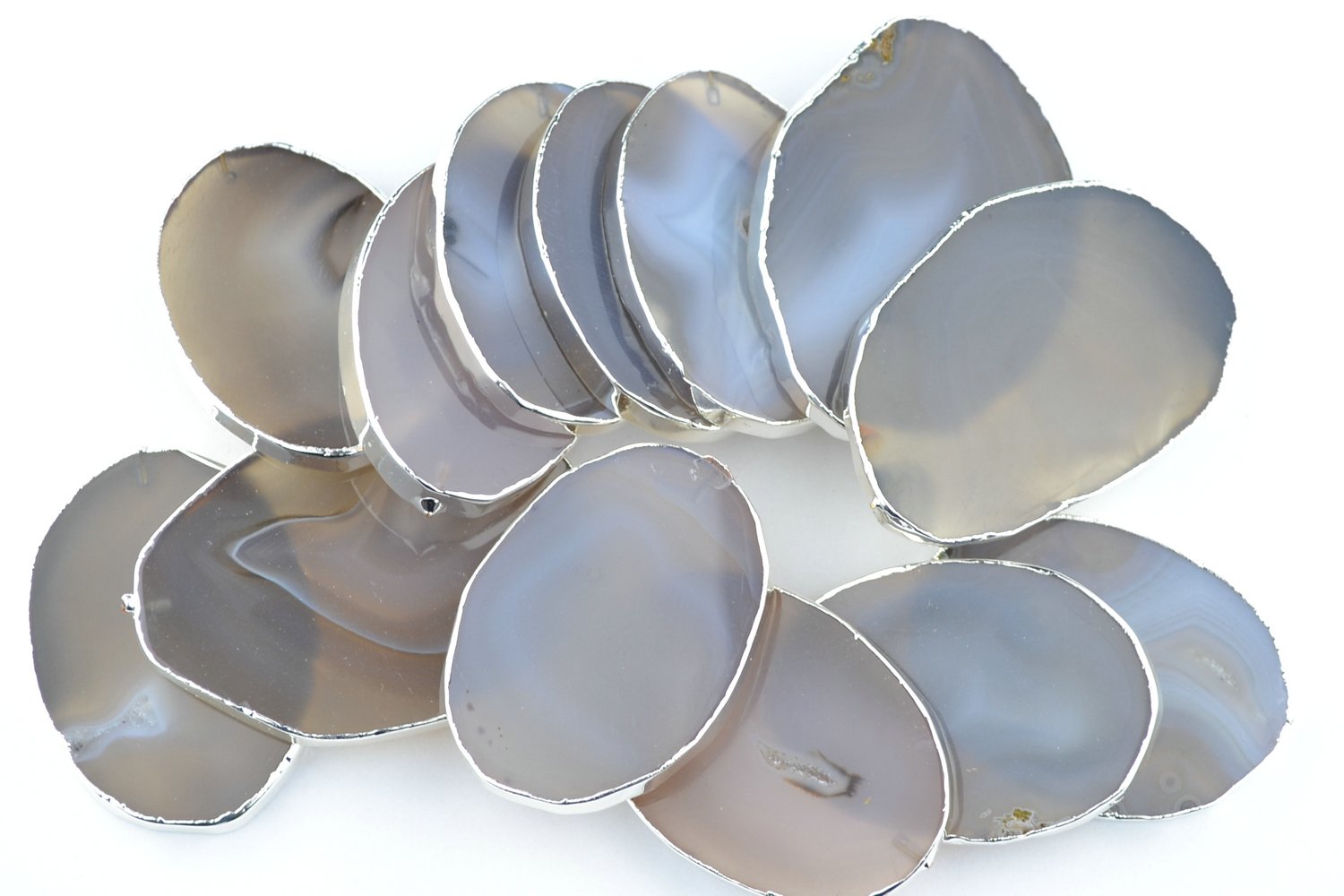 Natural White & Grey Agate Slice Place Cards with Silver Rim - 5 Pieces (2