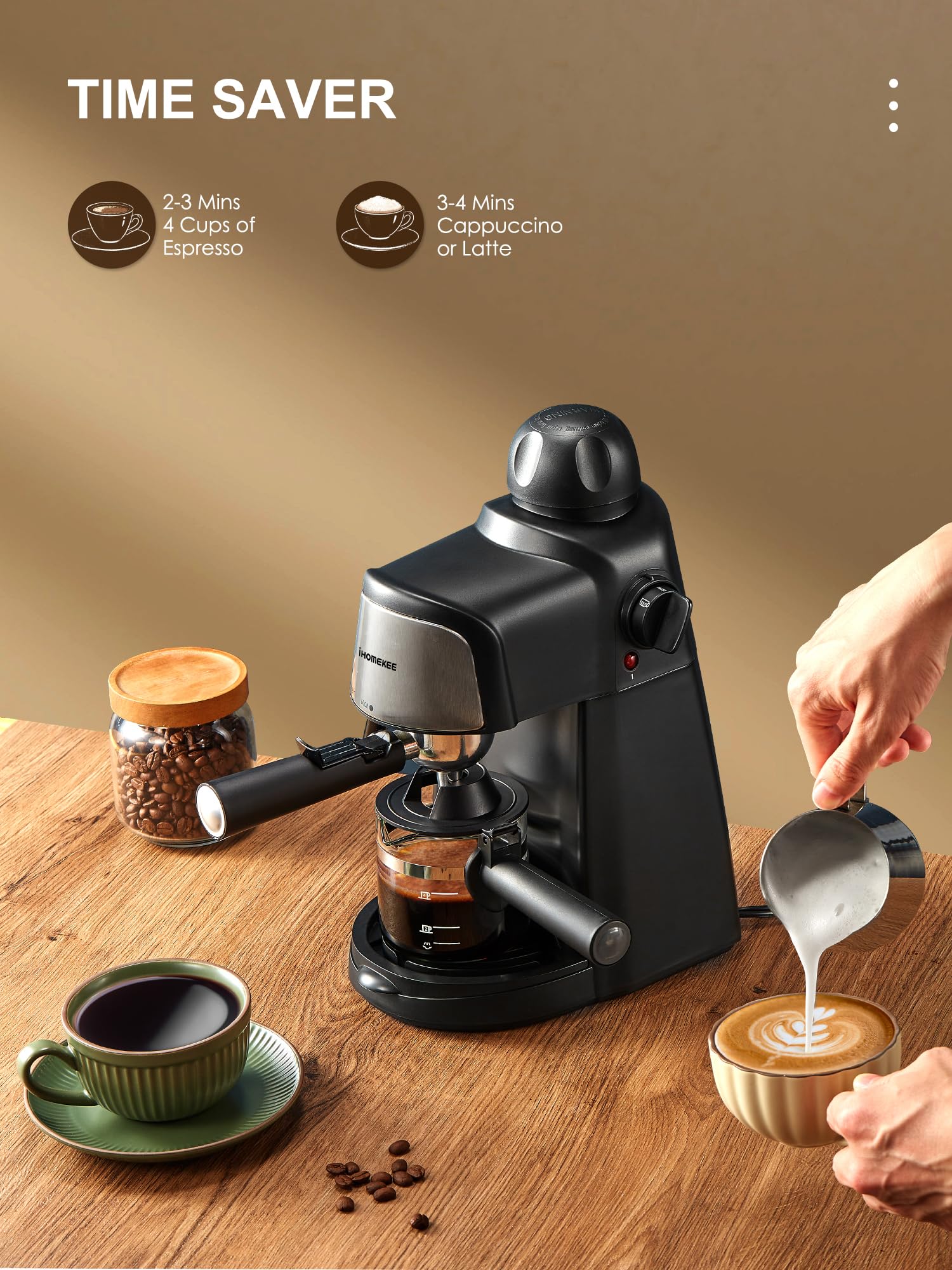 Premium 3.5Bar Espresso Coffee Machine with Rapid Heating System - 4 Cup Coffee Maker with Milk Frother & Steam Wand (Black) - Compact Home & Office Espresso Maker for Espresso, Latte, Cappuccino - Perfect for Kitchen Countertops, Small Cafes & Office Break Rooms - Ideal for Morning Brews, Entertaining Guests & Daily Coffee Rituals - Create Barista-Quality Coffee at Home - Great for Gifts, Housewarming, Weddings & Coffee Lovers