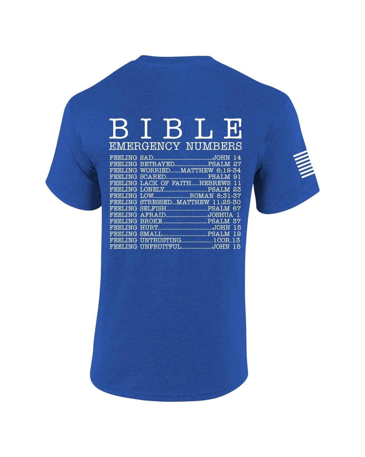 Christian Bible Emergency Numbers Scripture Short Sleeve T-Shirt for Men - Religious Graphic Tee for Church, Worship & Daily Faith Inspiration