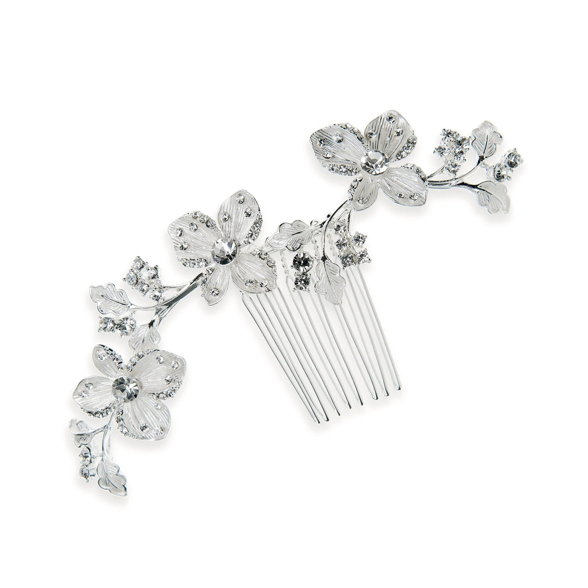 Elegant Silver Bridal Hair Comb with Sparkling Crystals - Peony Flower Design for Weddings, Prom & Special Occasions