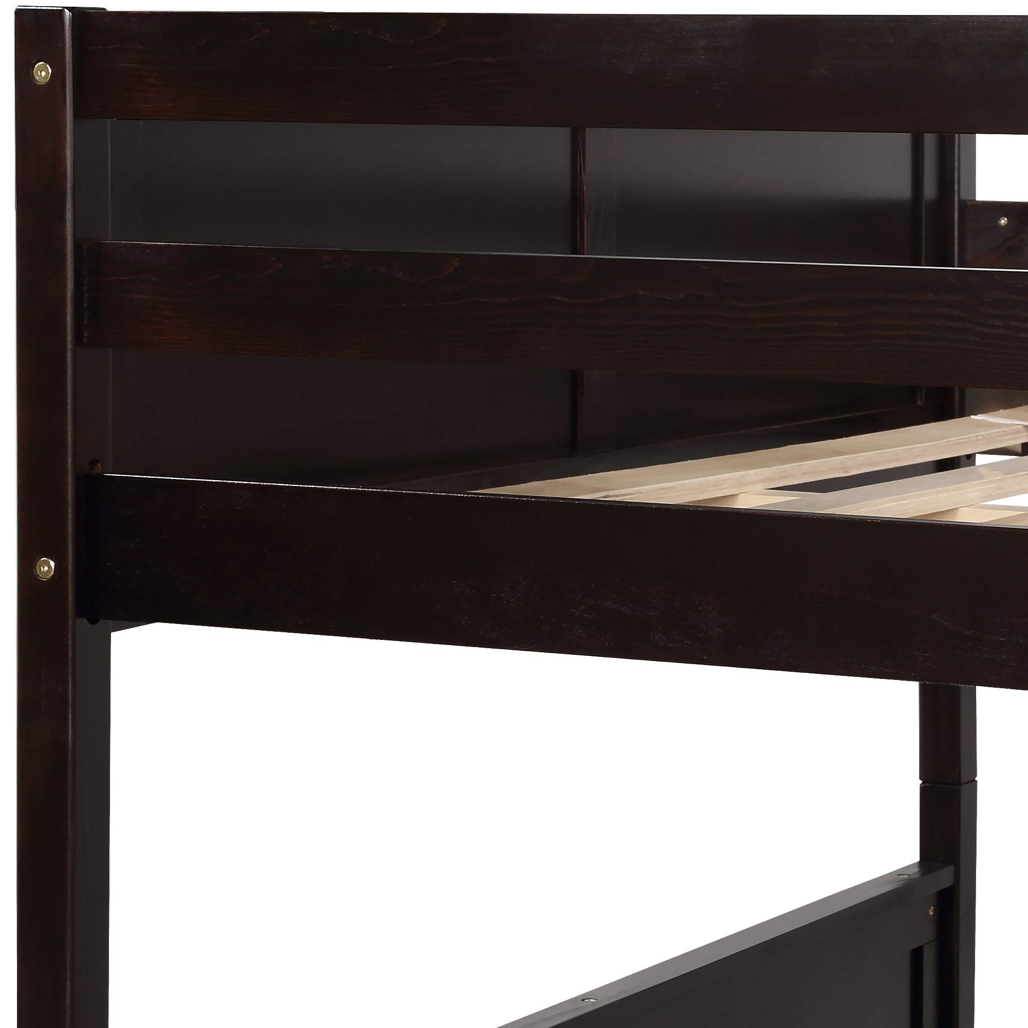 P PURLOVE Full Over Full Bunk Bed with Twin Trundle - Solid Wood Bunk Bed Frame with Safety Rail & Ladder - Space Saving Bunk Beds for Kids, Teens & Guest Rooms - No Box Spring Needed (Espresso Finish) - Perfect for Small Bedrooms, Dorms & Vacation Homes