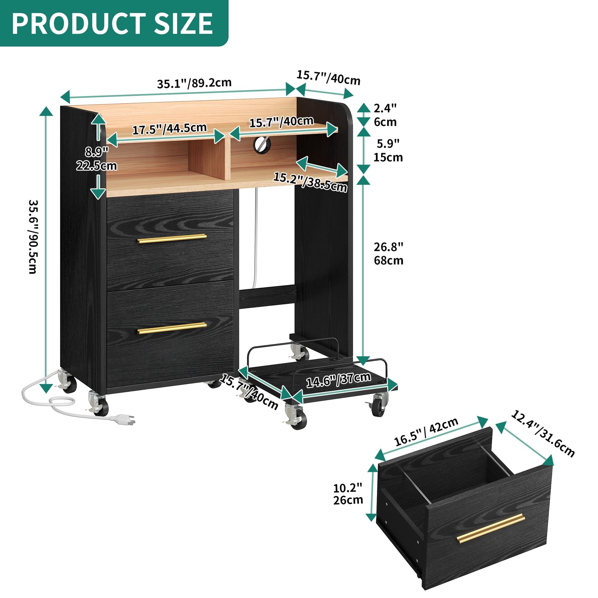 YITAHOME File Cabinet with USB Charging Station, Home Office Printer Stand Cart - Organize A4, Letter & Legal Size Files - Black Office Furniture for Workspace & Small Business Storage
