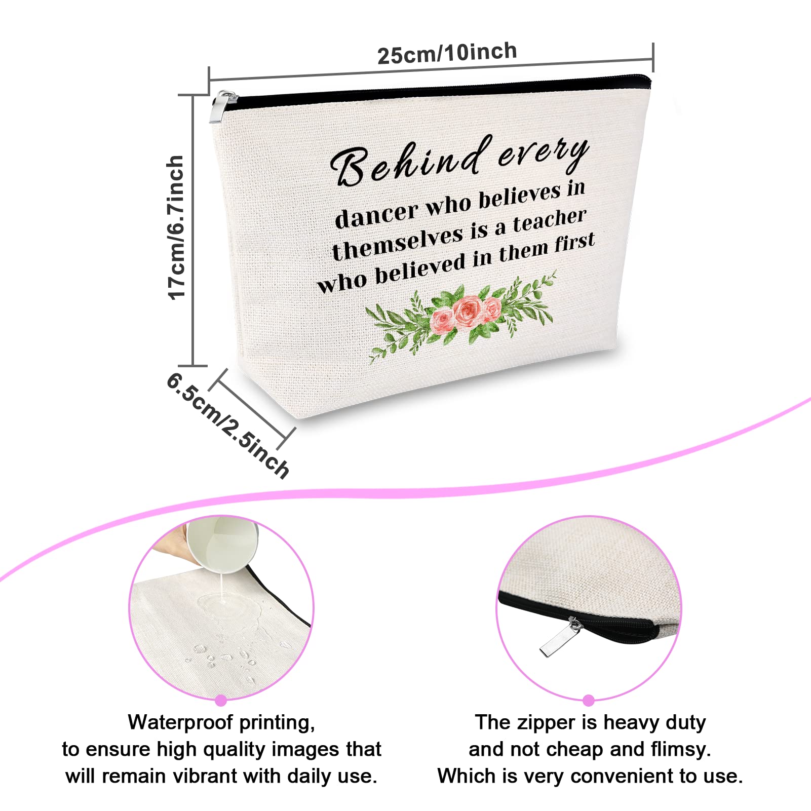 **Sfodiary Best Dance Teacher Gift - Elegant Makeup Bag for Women, Thank You Gift for Her, Birthday Gift for Friend, Cosmetic Bag, Retirement Gift, Christmas Gift, Travel Cosmetic Pouch - Perfect for Dance Classes, Travel & Daily Use**