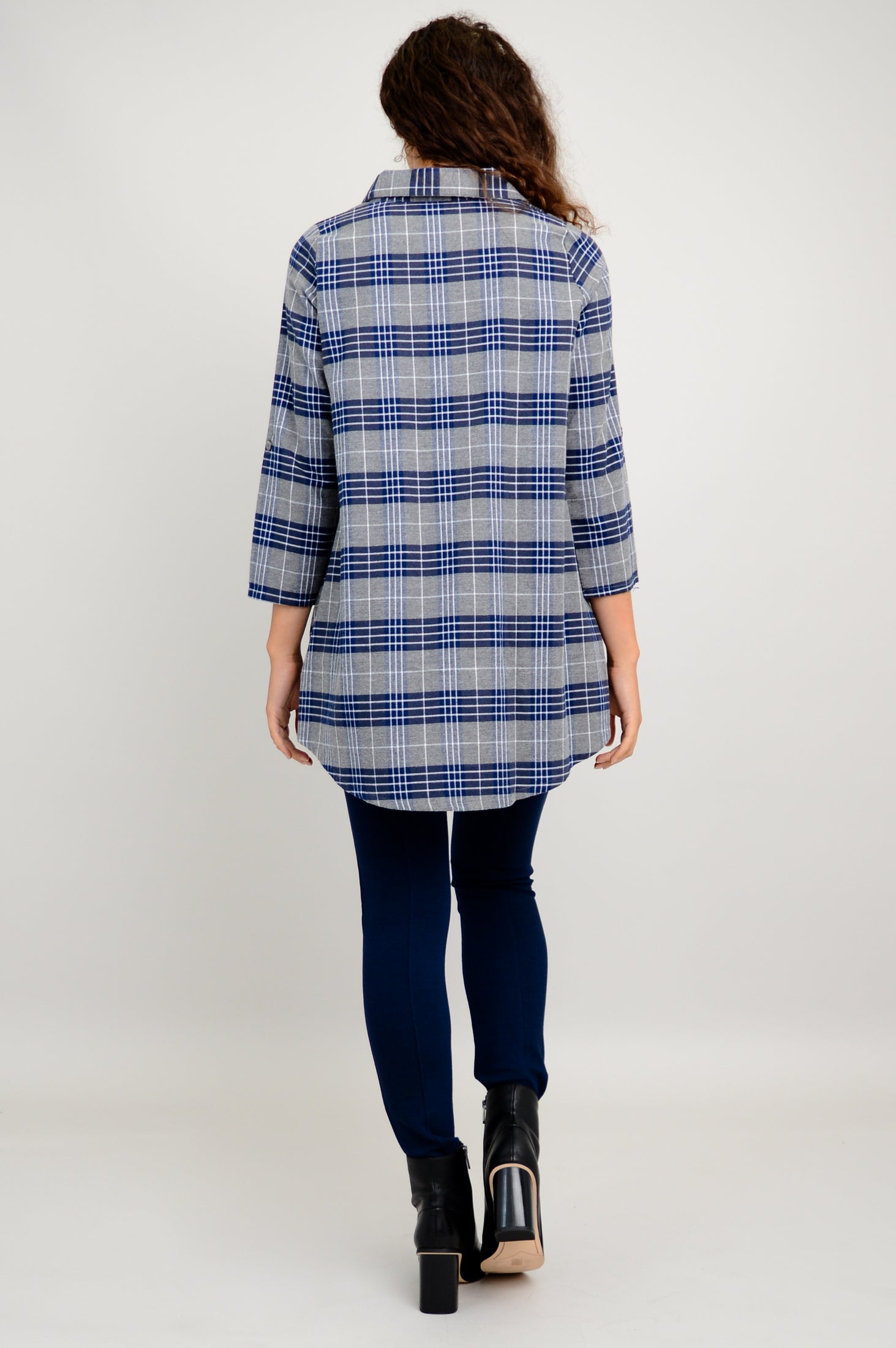 Celine Women's Cotton Flannel Tunic Top - Spruce Plaid Print - Cozy Fall & Winter Shirt for Casual Wear, Office & Holiday Outfits