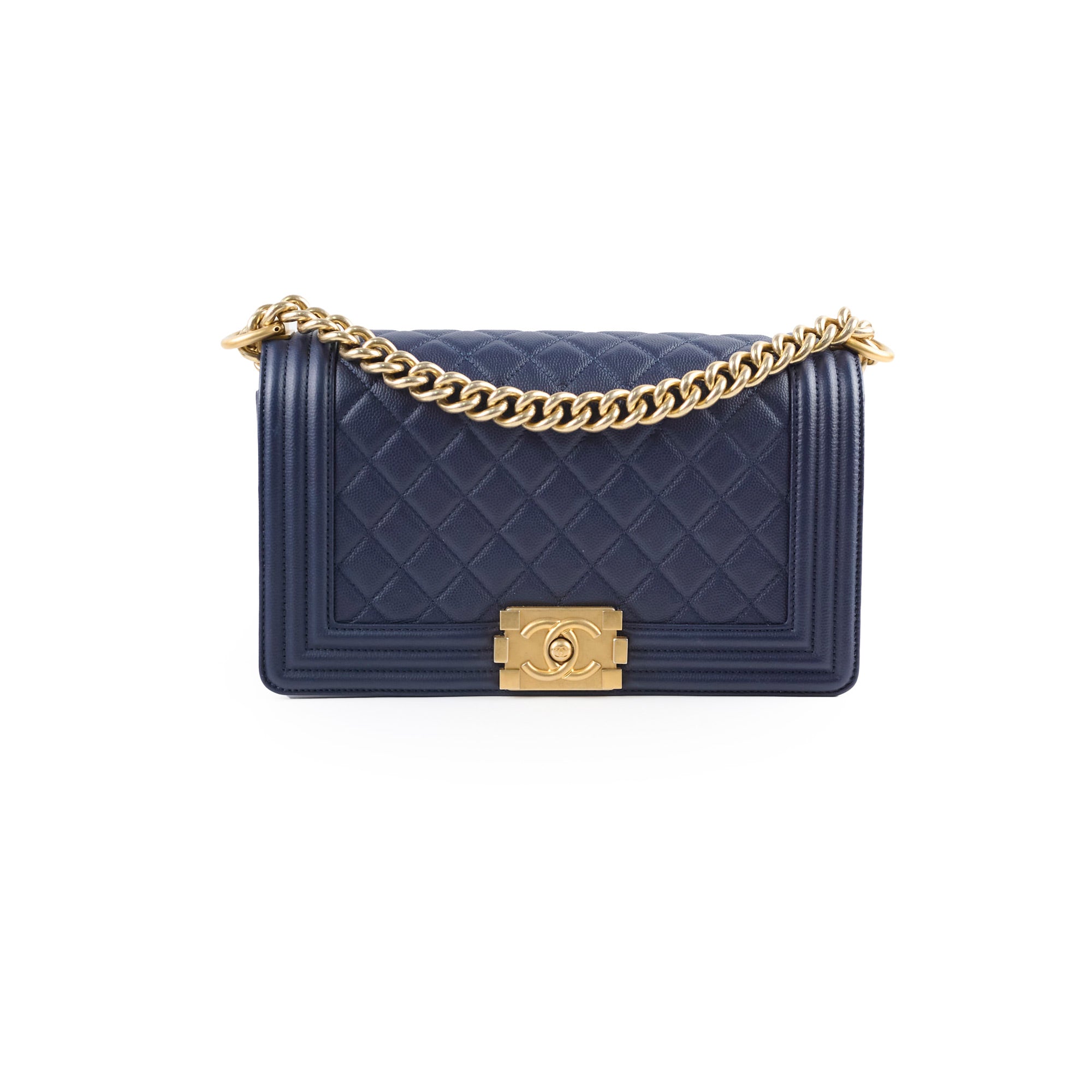 Chanel Boy Old Medium Flap Bag in Navy Caviar Leather - Perfect for Evening Events & Luxury Fashion Accessories