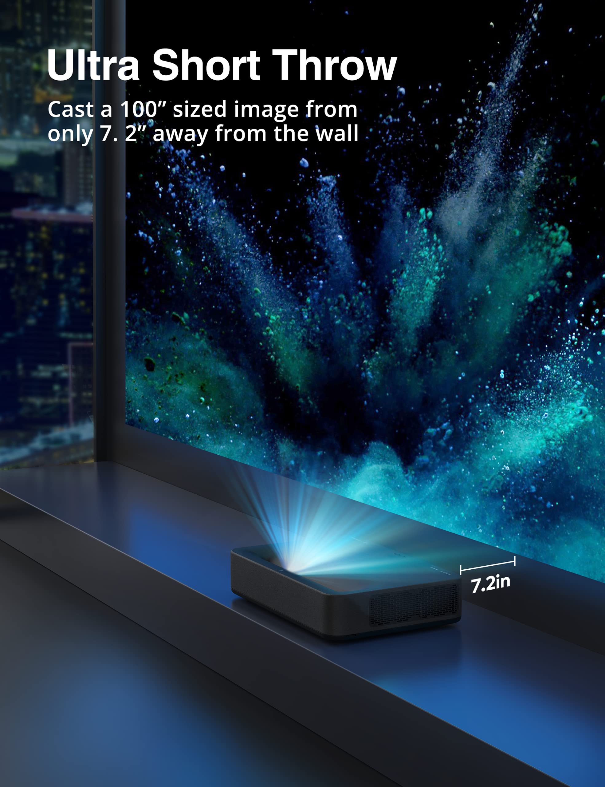 4K Ultra Short Throw Laser TV Projector - 2500 ANSI Lumens, HDR10, DTS & Dolby Audio | Home Theater System for Movies, Gaming & Sports | Easy Setup for Living Room & Home Entertainment