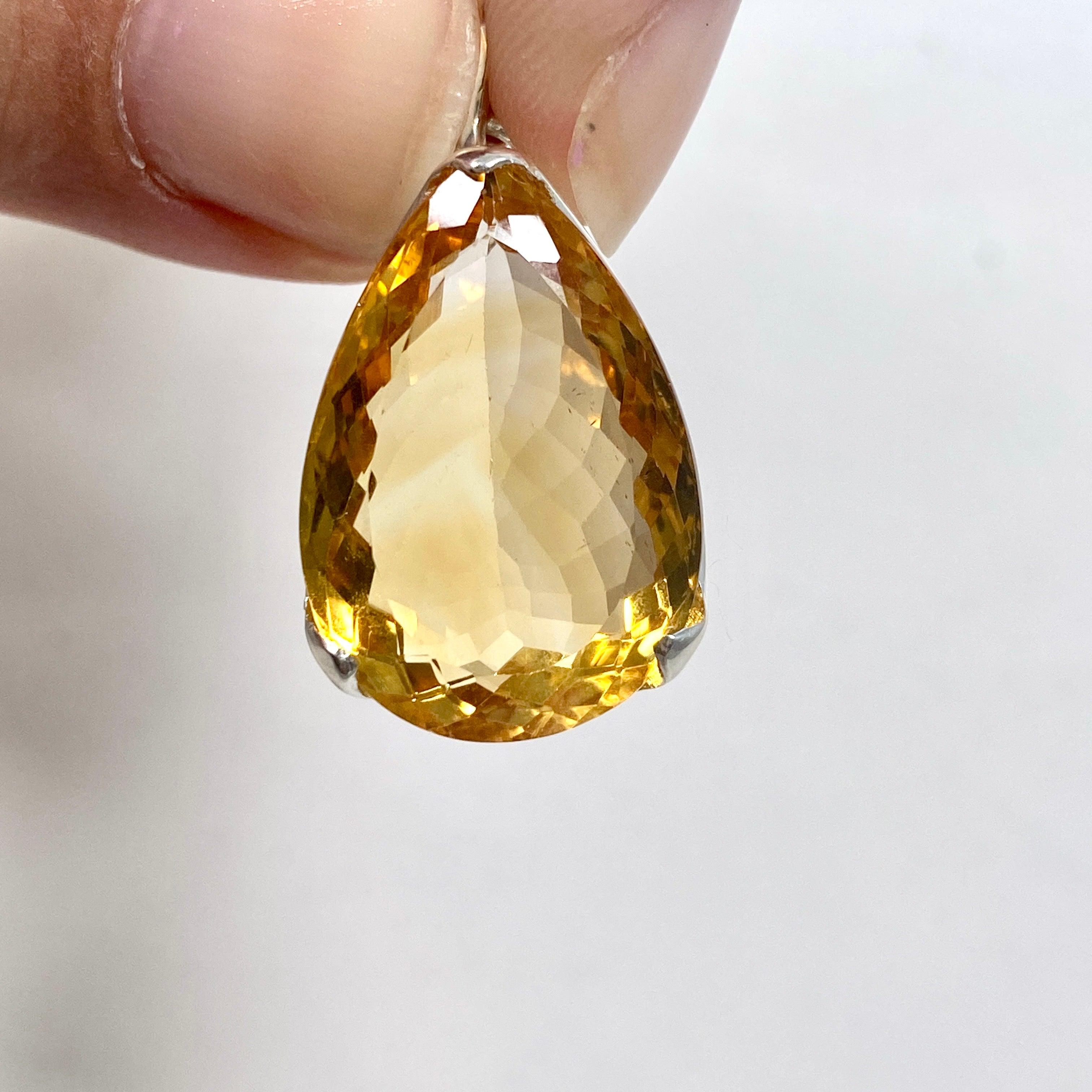 Natural Citrine Faceted Teardrop Pendant Necklace - 925 Sterling Silver Jewelry Gift for Women - Elegant Dainty Drop Pendant for Birthday, Anniversary & Everyday Wear