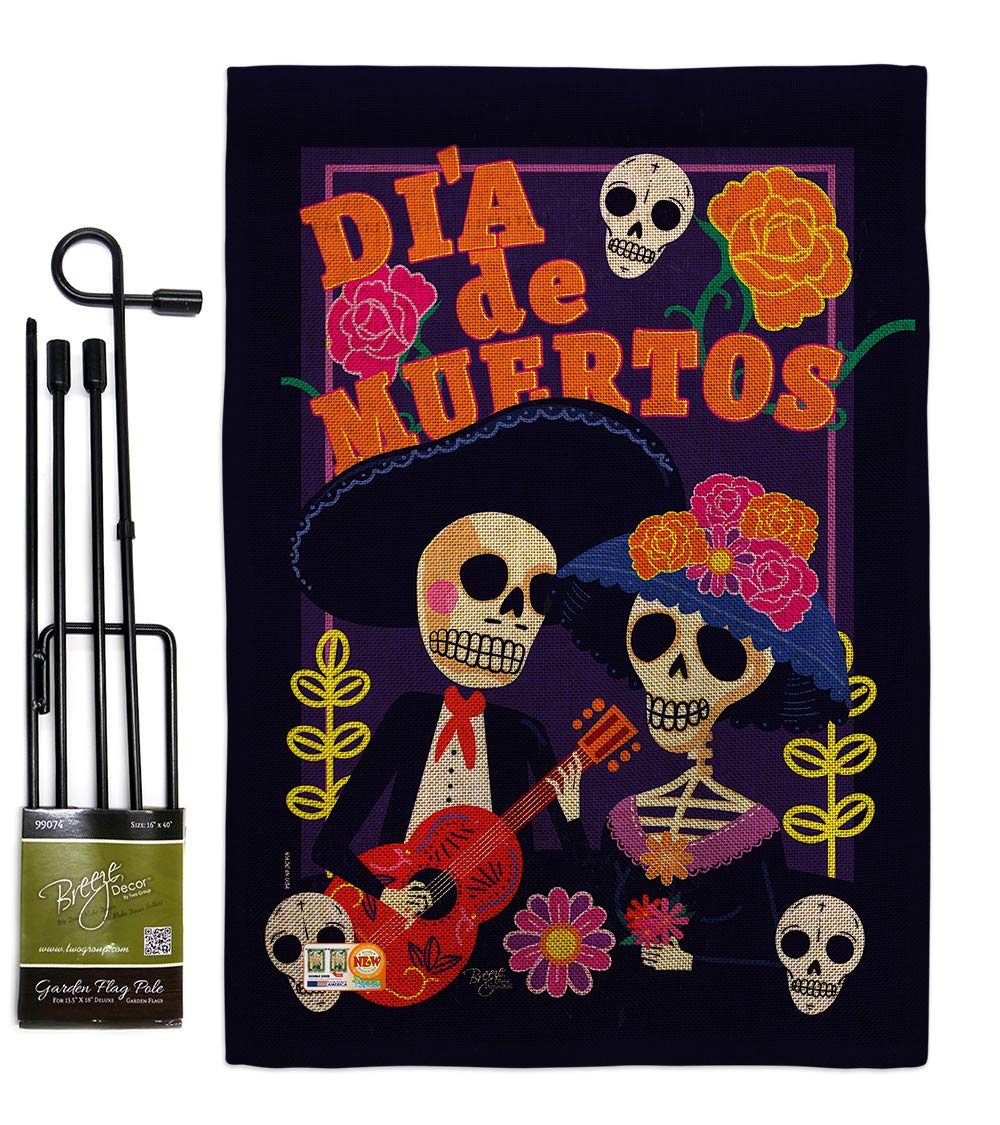 Day of the Dead Burlap Garden Flag Set - Mexican Party Decor for Fall & Yard