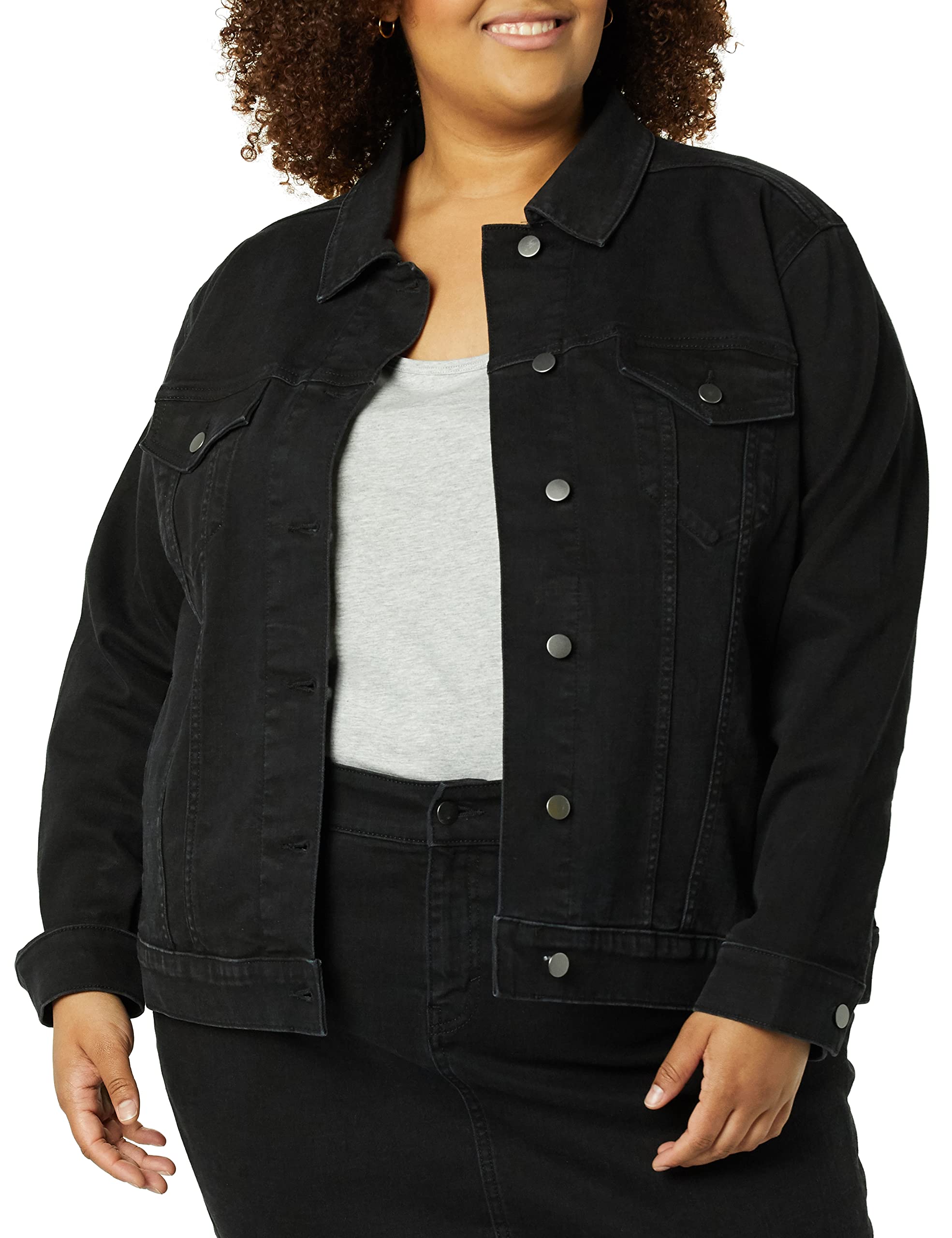 Amazon Essentials Women's Denim Jacket - Plus Size & Regular Fit - Stylish Casual Outerwear for Everyday Wear, Work & Weekend Outings