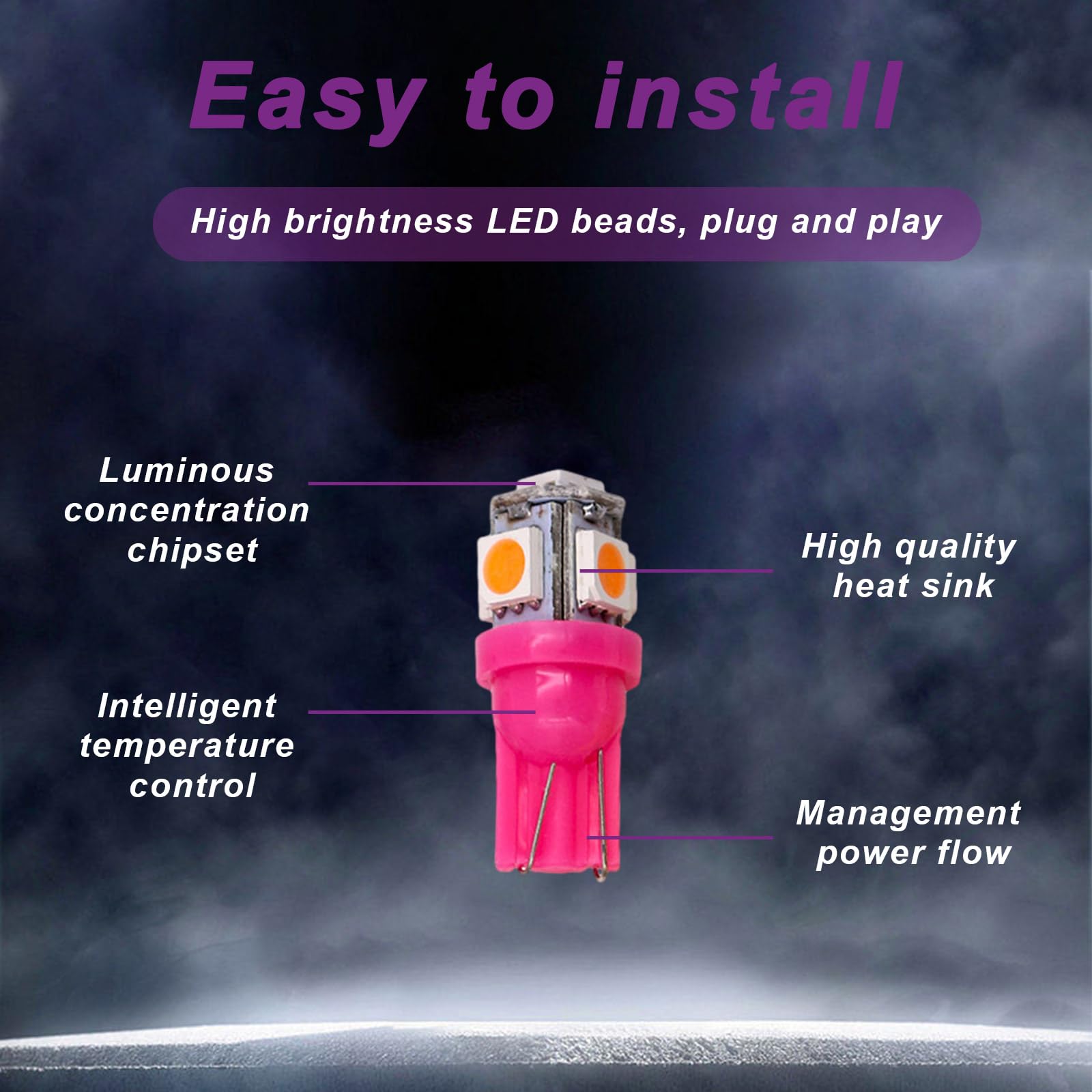 10 Pack T10 5050 5SMD LED Car Interior Light Bulbs - Super Bright Purple LED Replacement Bulbs for Dashboard, Dome, Map, Door, License Plate Lights | Perfect for Night Driving & Car Customization