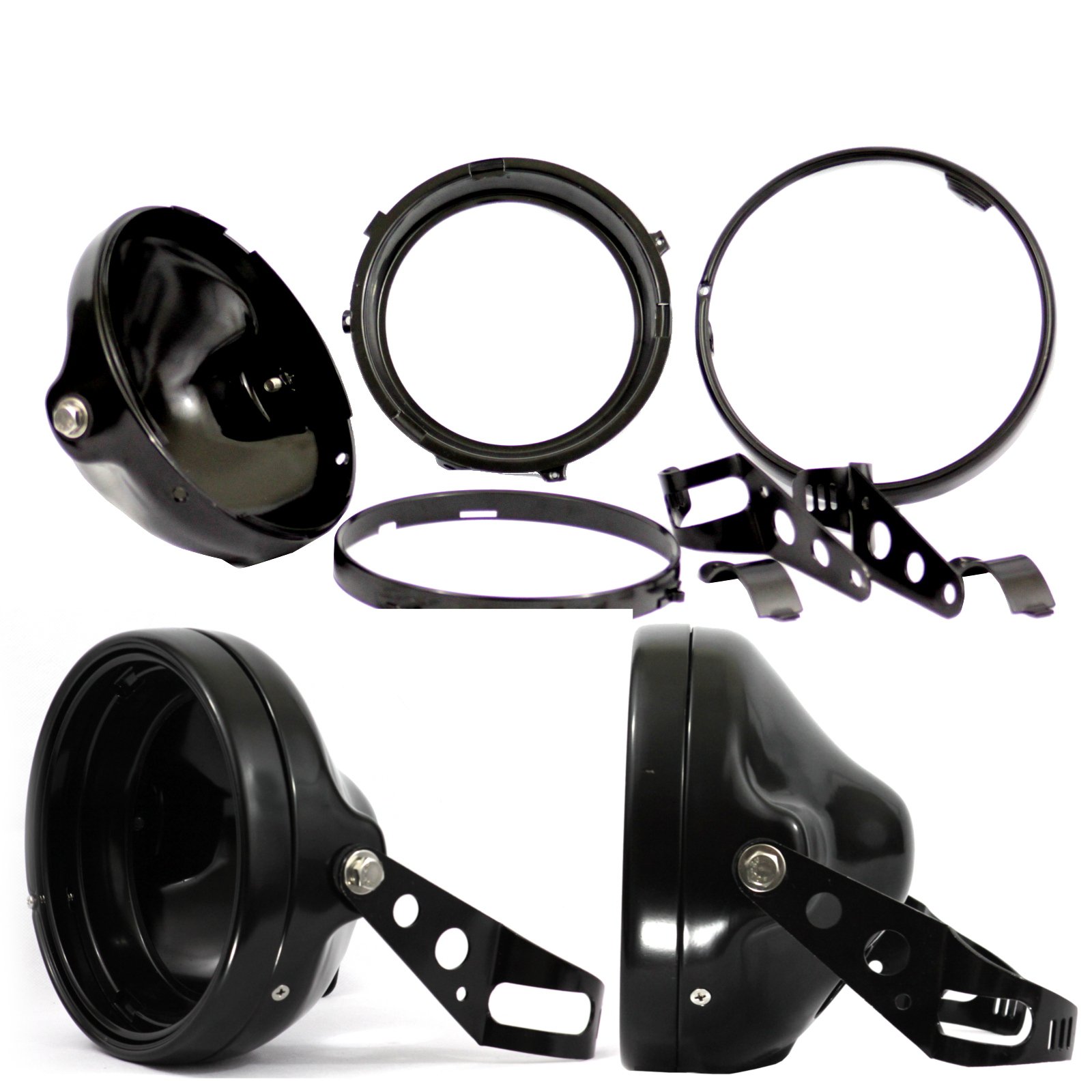 **Eagle Lights Meteor 7 Inch Motorcycle Headlight Bucket Housing - Compatible with 32MM to 40MM Fork Tubes (Black) - Ideal for Harley, Chopper & Custom Bike Upgrades**