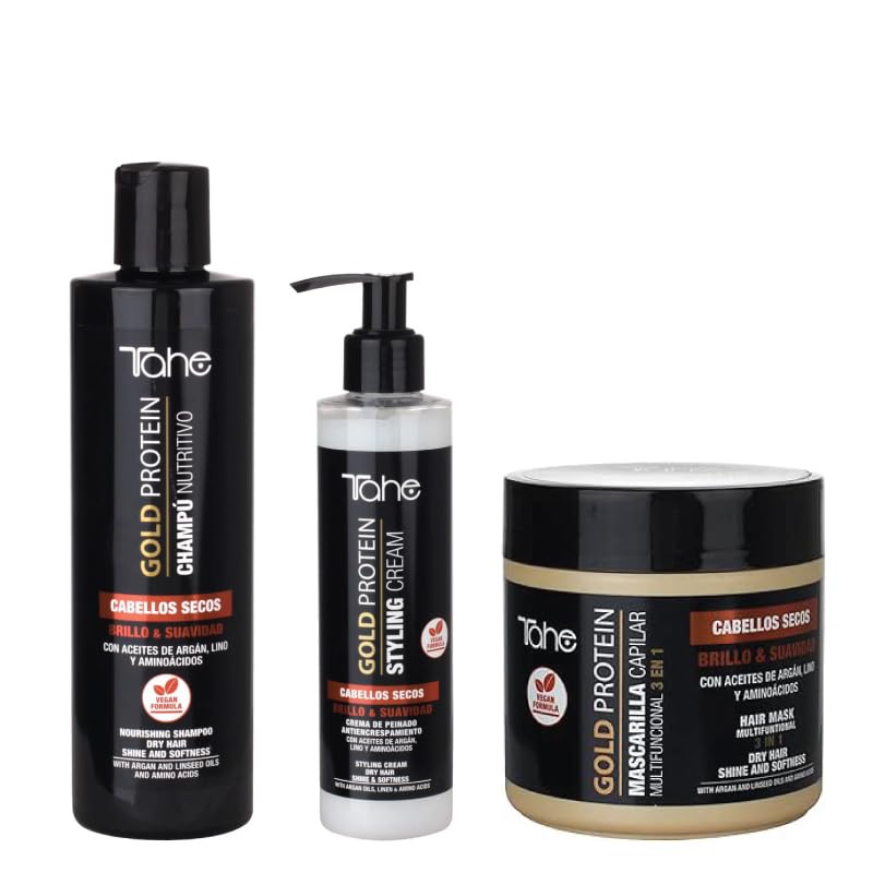 Tahe Gold Protein Treatment Set for Dry Hair - Deep Conditioning Hair Repair Kit for Damaged & Frizzy Hair | At-Home Salon Quality Hair Care for Women & Men